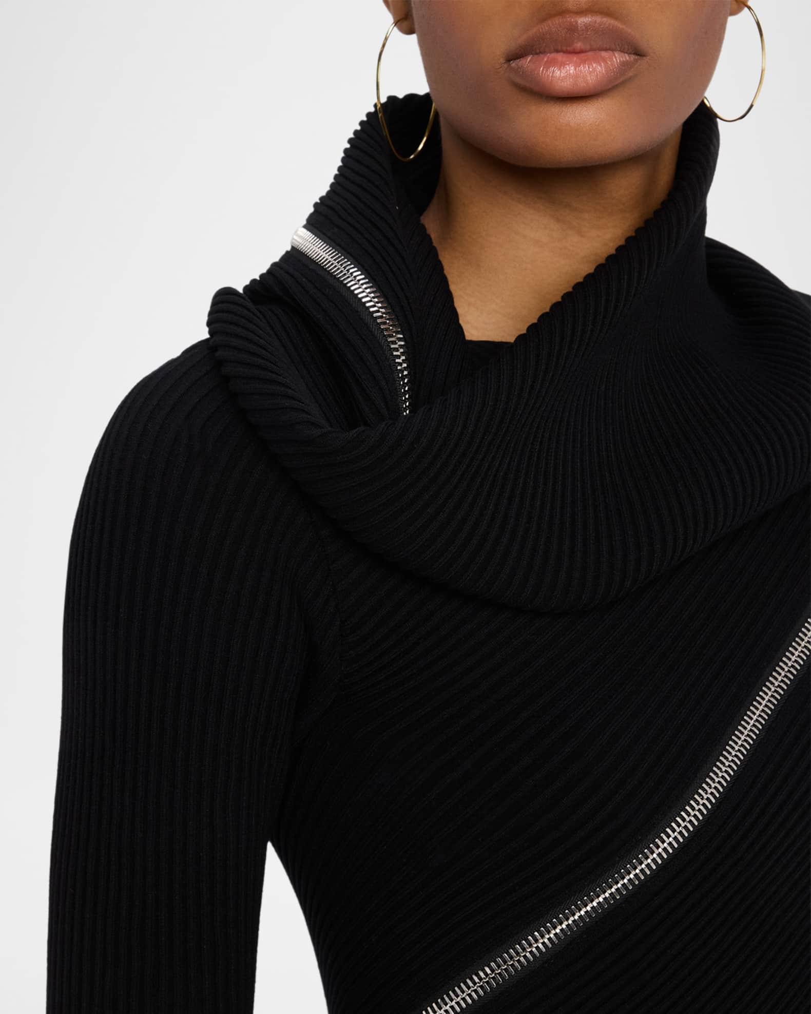 Spiral Zipped Cowl-Neck Rib Crop Sweater Product Image