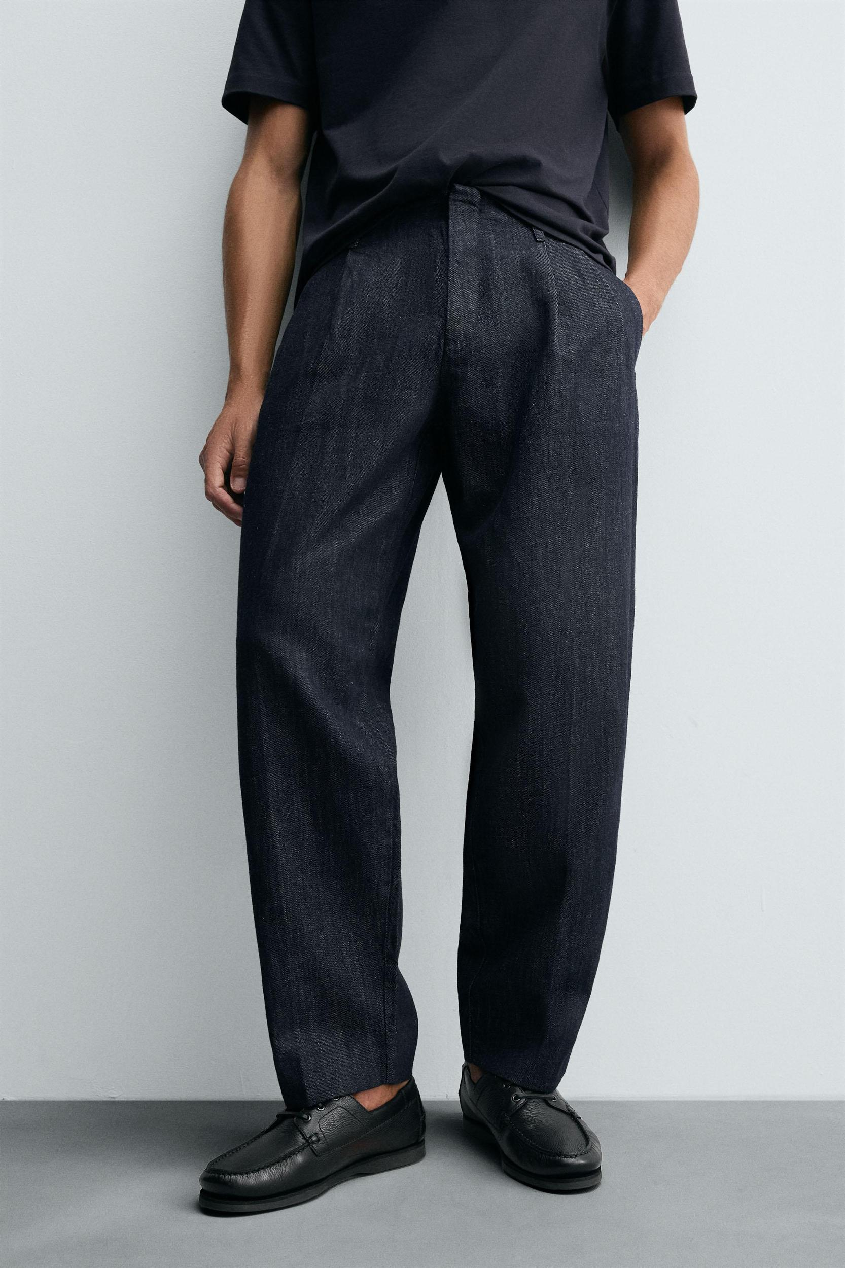 WIDE FIT CROPPED DENIM PANTS Product Image