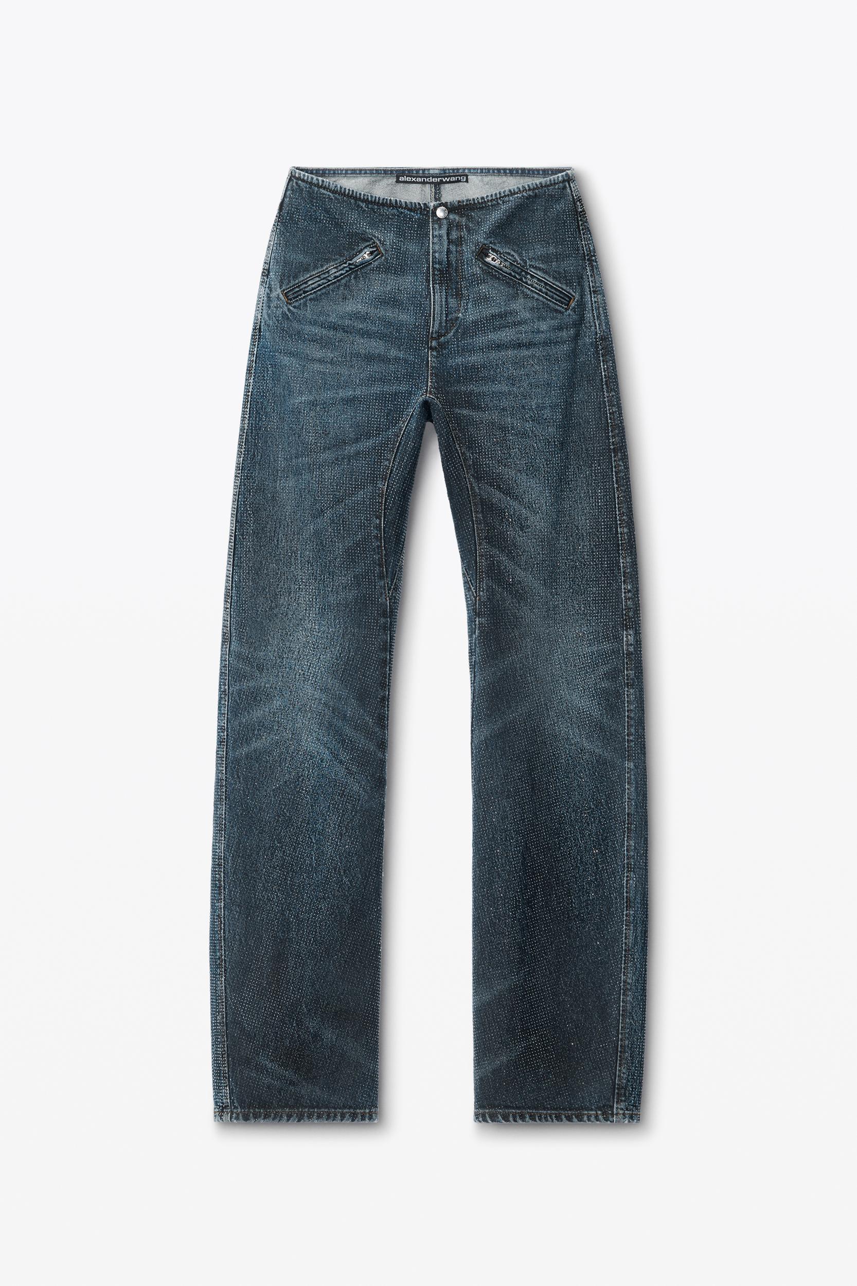 Clear Crystal Hotfix Moto Pant In Cotton Denim Product Image