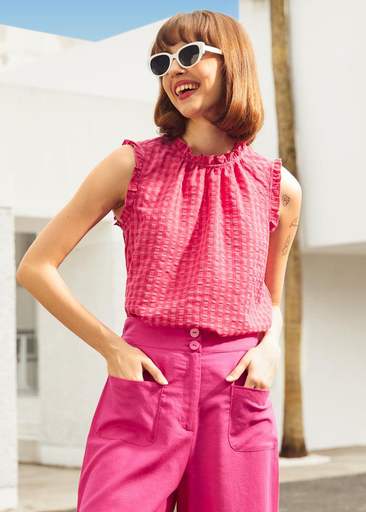 Raspberry Ruffle Blouse Product Image