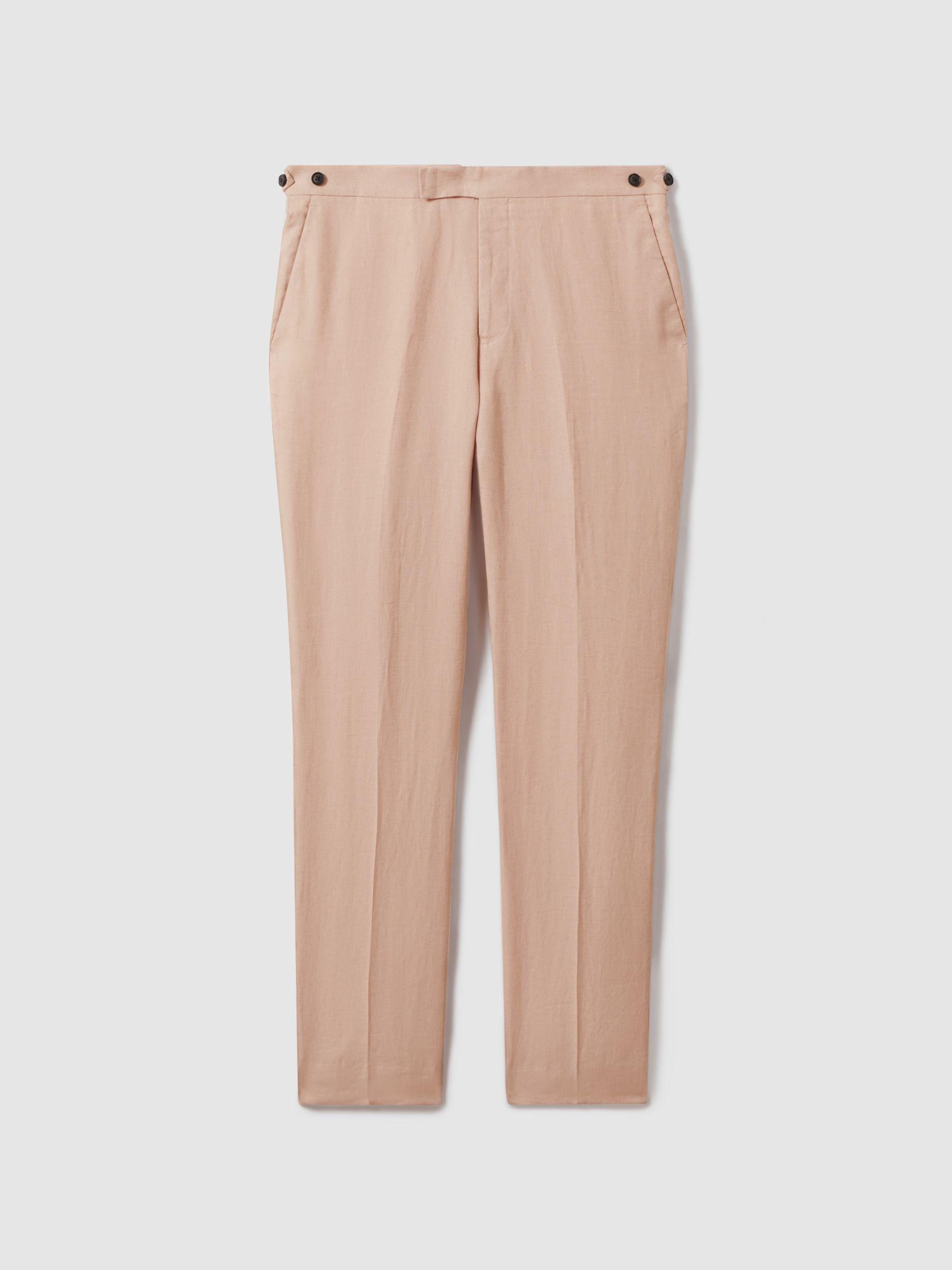 Linen Tapered Trousers Slim-Fit in Pink Product Image
