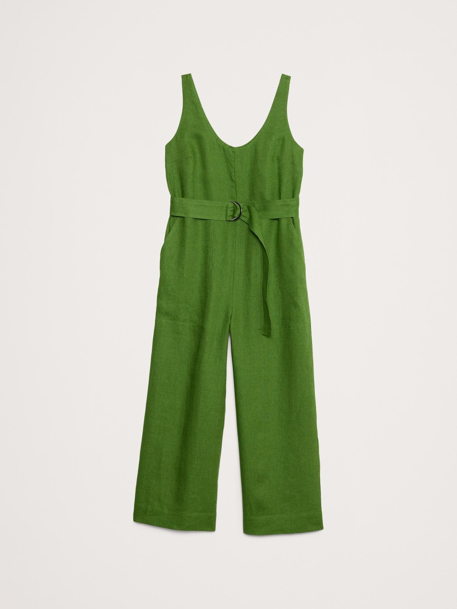 Linen Belted Wide-Leg Jumpsuit Product Image