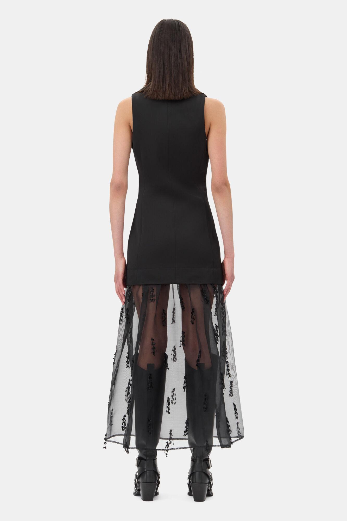 Black Fringed Organza Long Dress Product Image