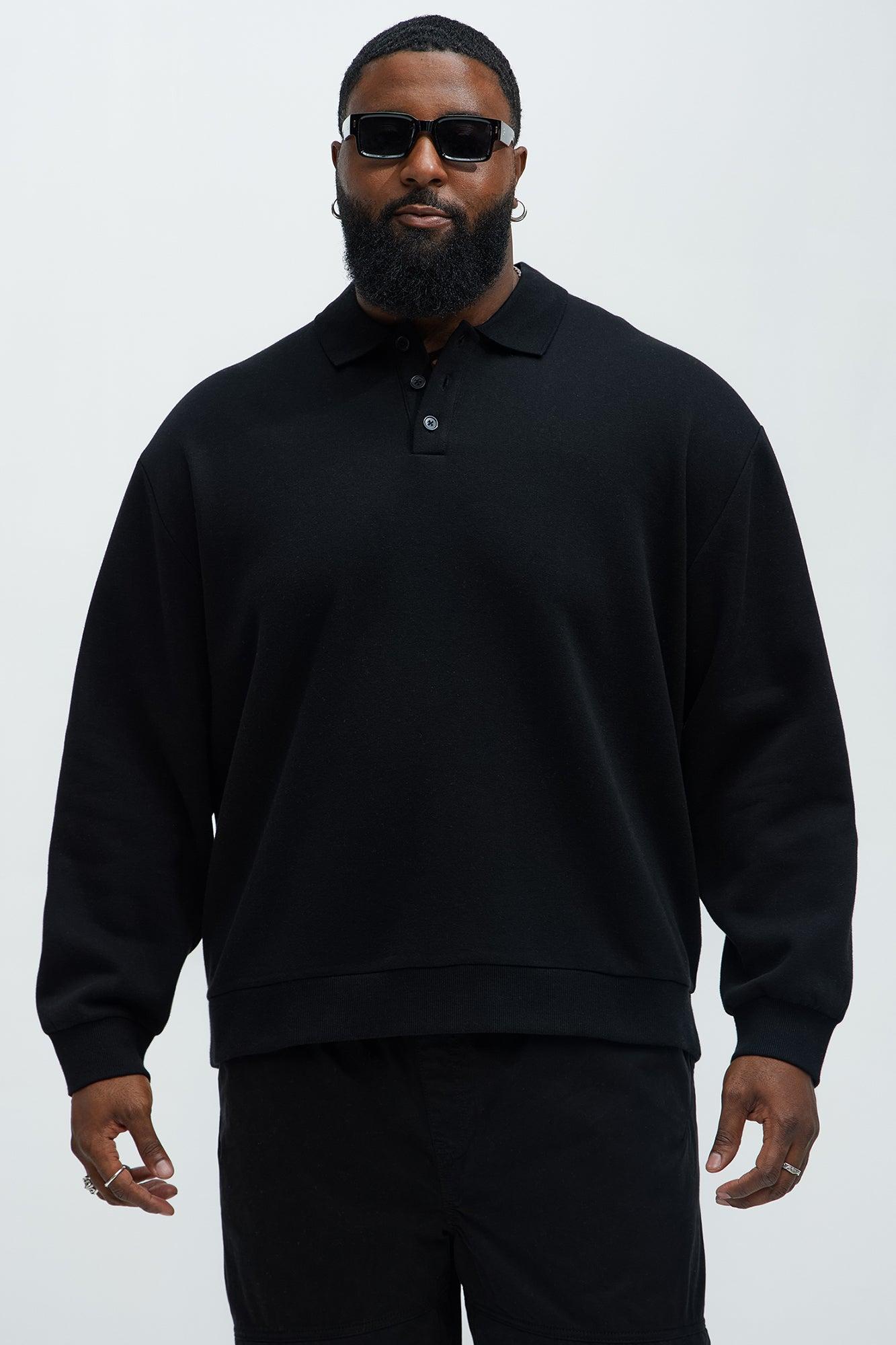 Tyson Fleece Long Sleeve Polo - Black Product Image