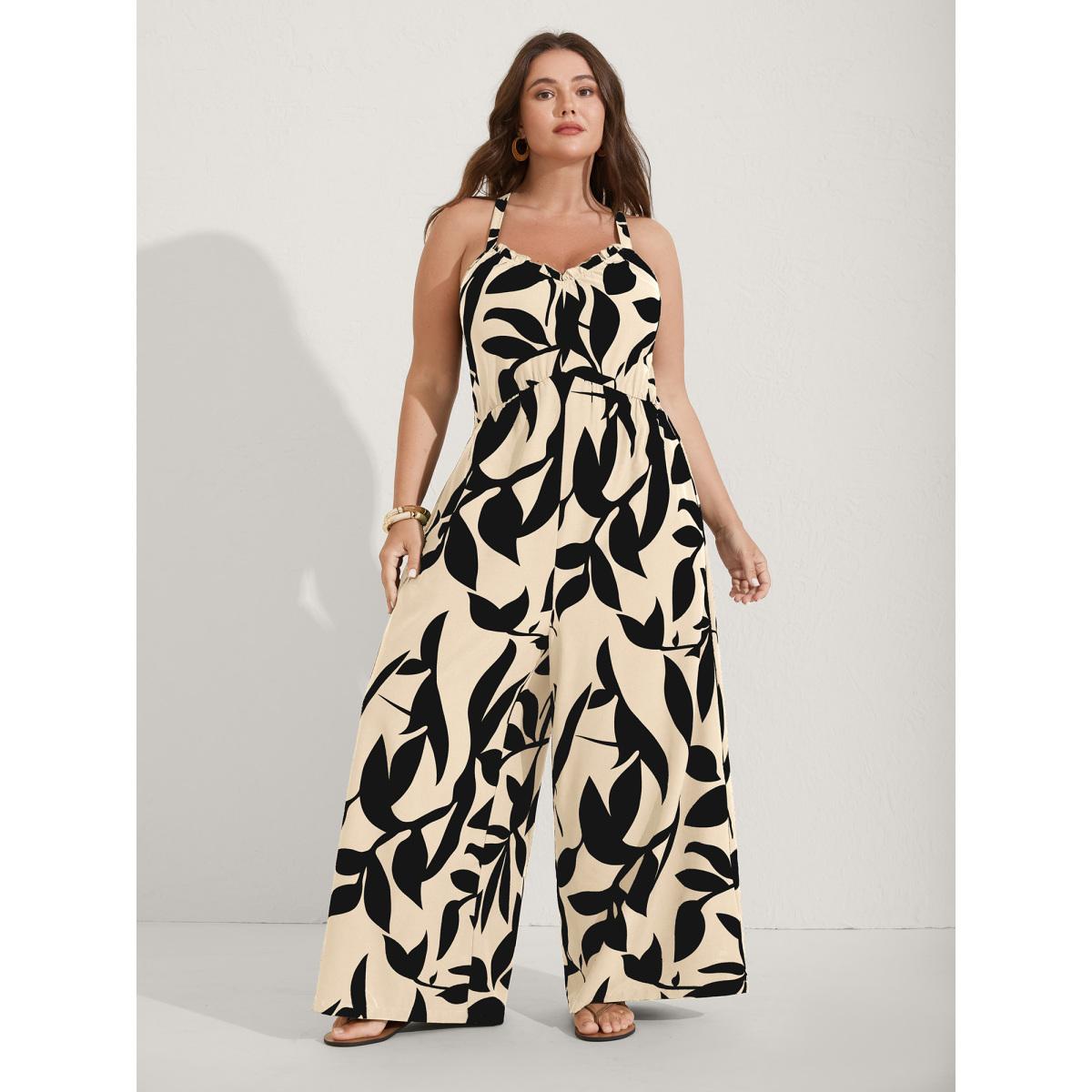 Plus Size Brightblue Silhouette Floral Print Sweetheart Jumpsuit Women Resort Sleeveless V-neck Vacation Loose Jumpsuits BloomChic 14-16/1X Product Image
