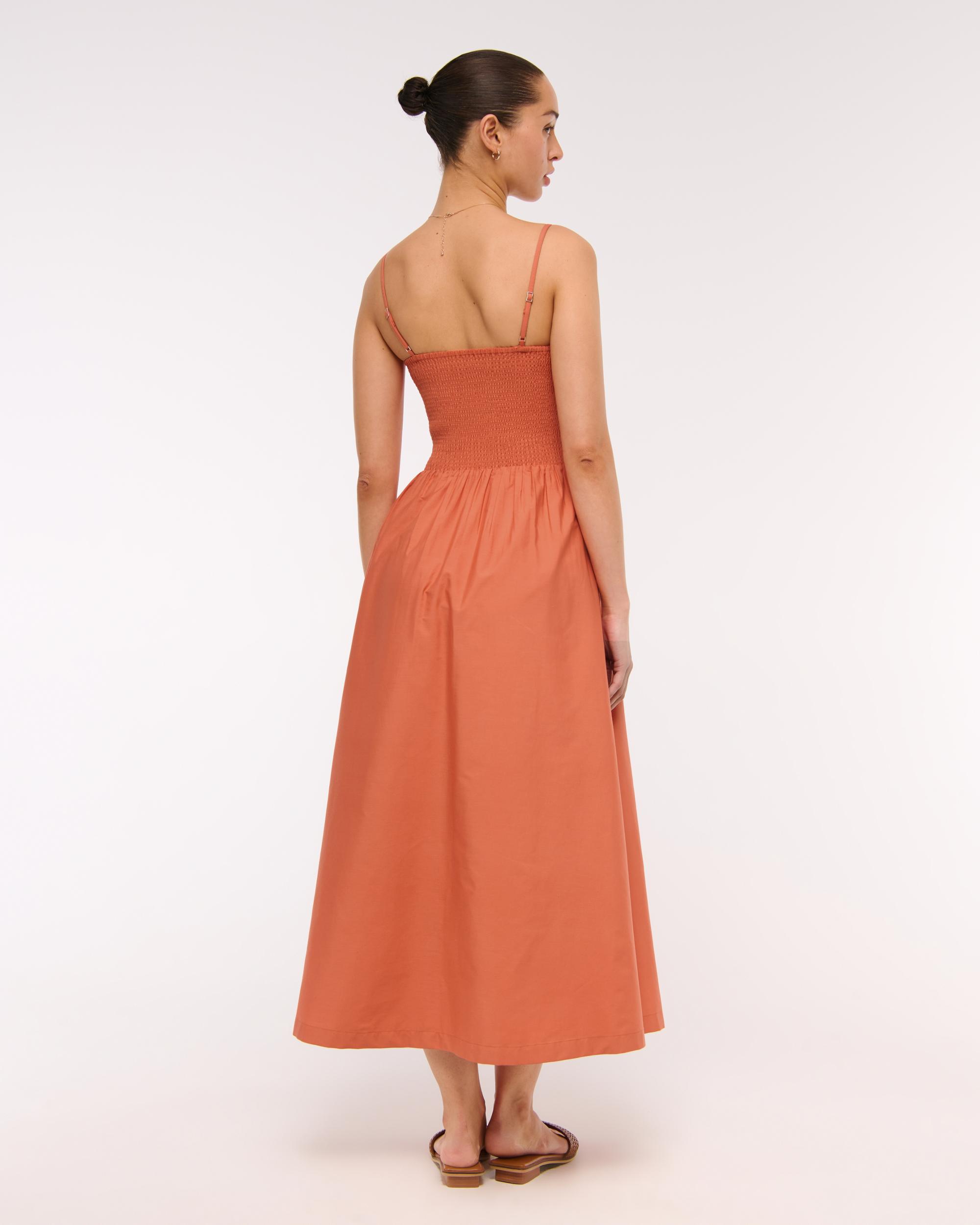 Dipped-Waist Smocked Midi Dress Product Image