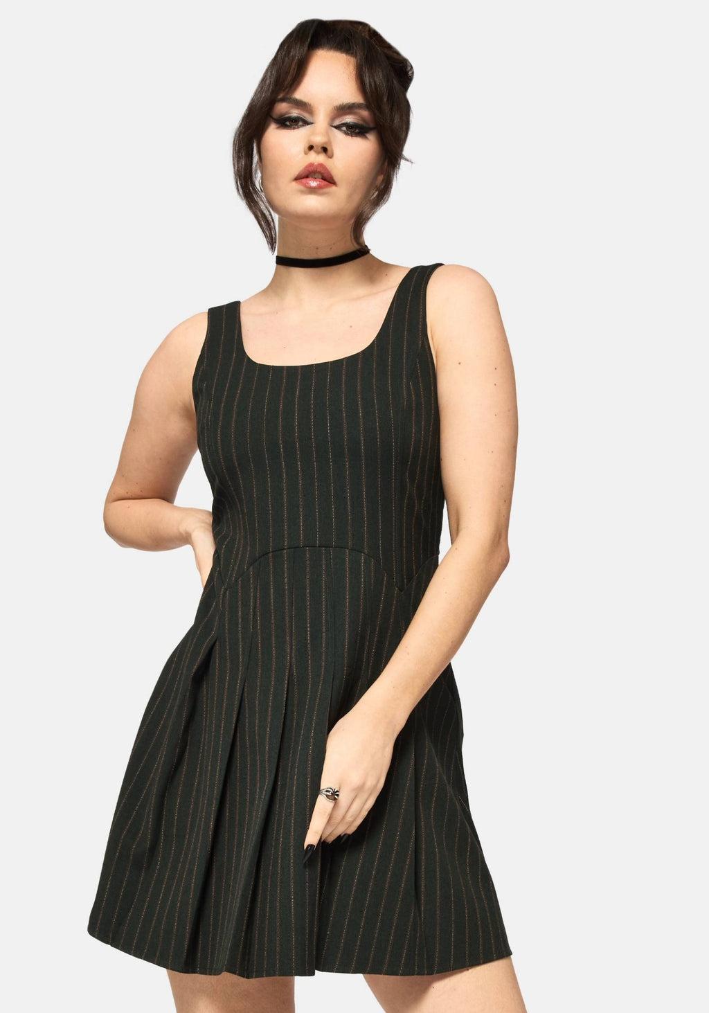 Kera Green Pinstripe Pleated Mini Dress Product Image