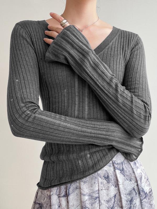 V Neck Slim Cutout Long Sleeve Knit Product Image
