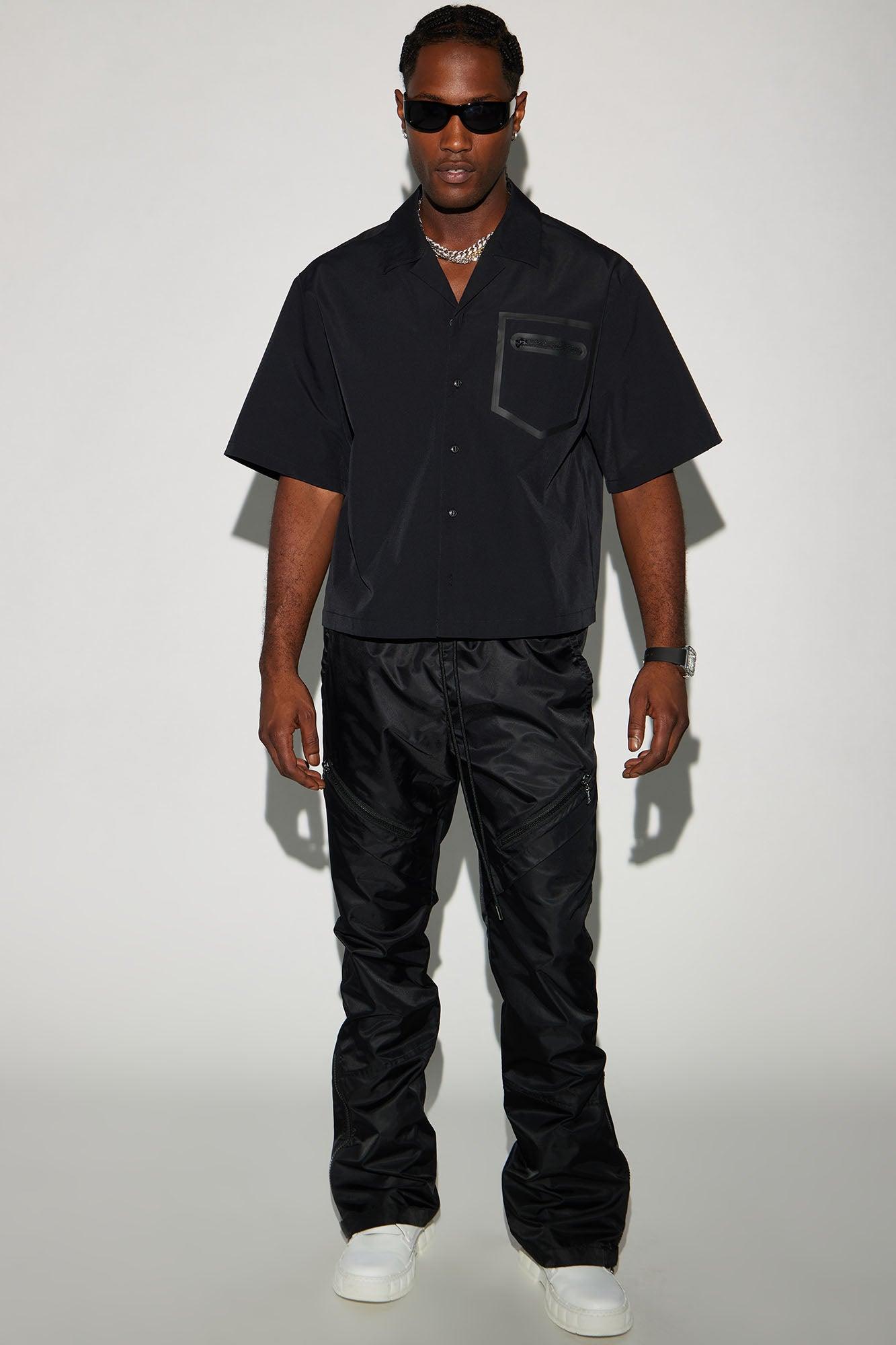 Play The Track Stacked Slim Flare Nylon Pants - Black Product Image