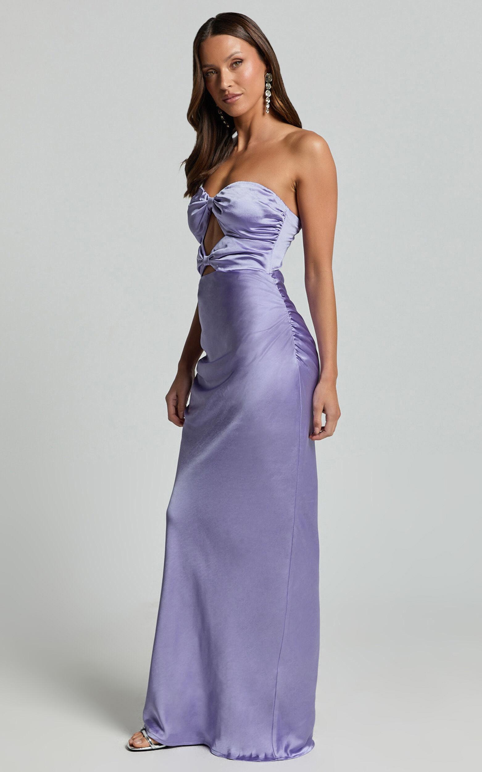 Oliver Maxi Dress - Satin Strapless Cut Out Dress in Lilac Product Image