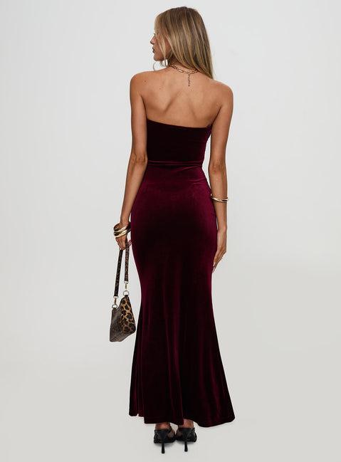 Irena Strapless Maxi Dress Burgundy Product Image