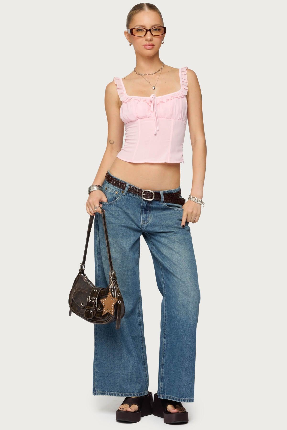 Petite Vyxen Vintage Washed Low Rise Baggy Jeans Product Image