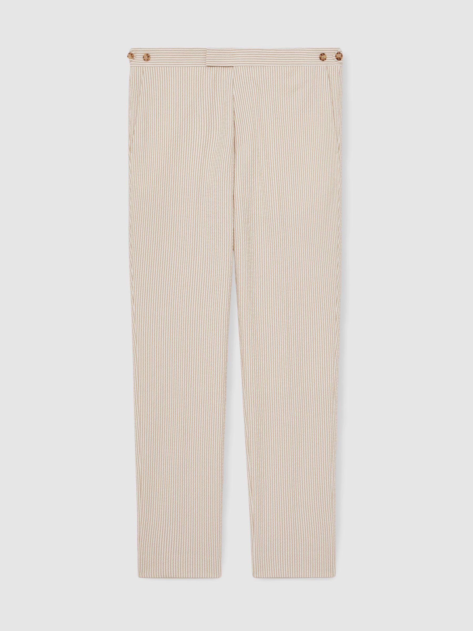 Seersucker Slim-Fit Suit Trousers in Oatmeal/White Product Image