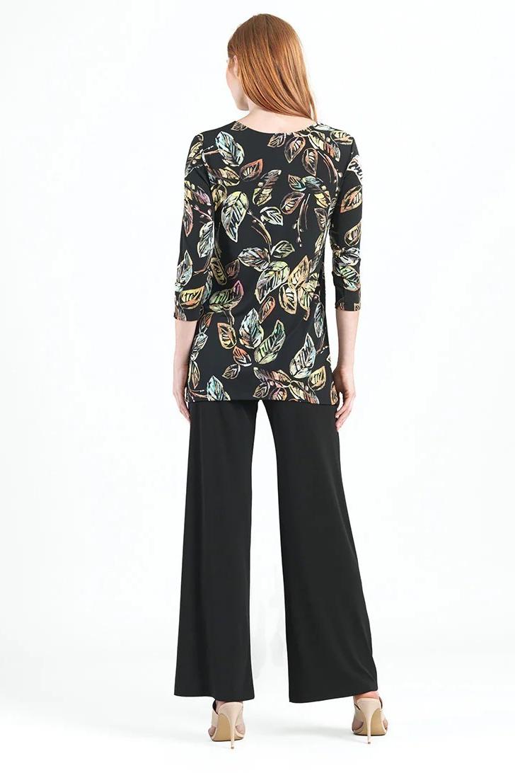 Textured Leaf Print Scoop Neck Soft Knit Tunic Product Image