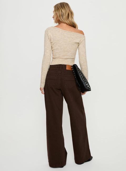 Naylor Mid Rise Wide Leg Jeans Brown Product Image