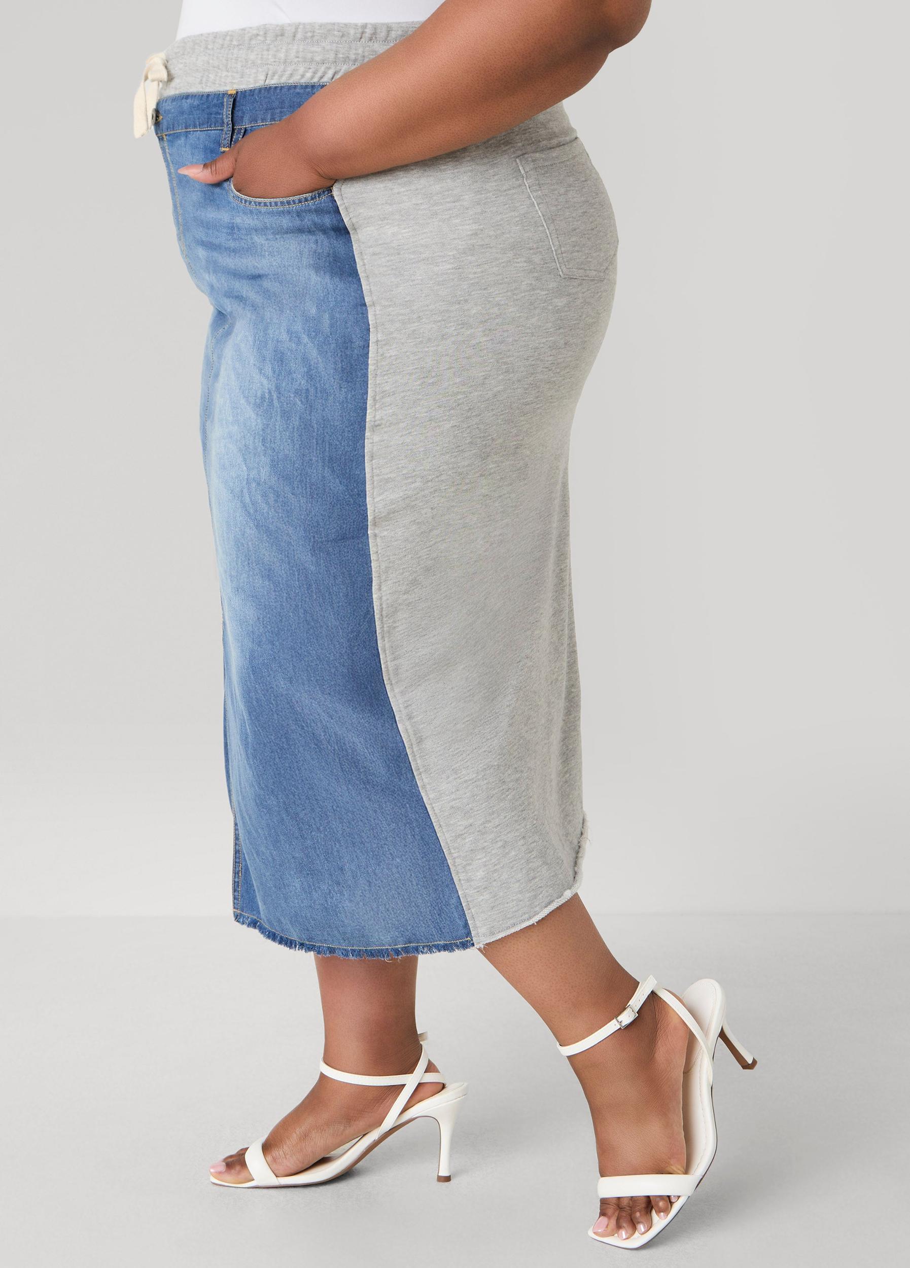 Denim And French Terry Maxi Skirt Product Image