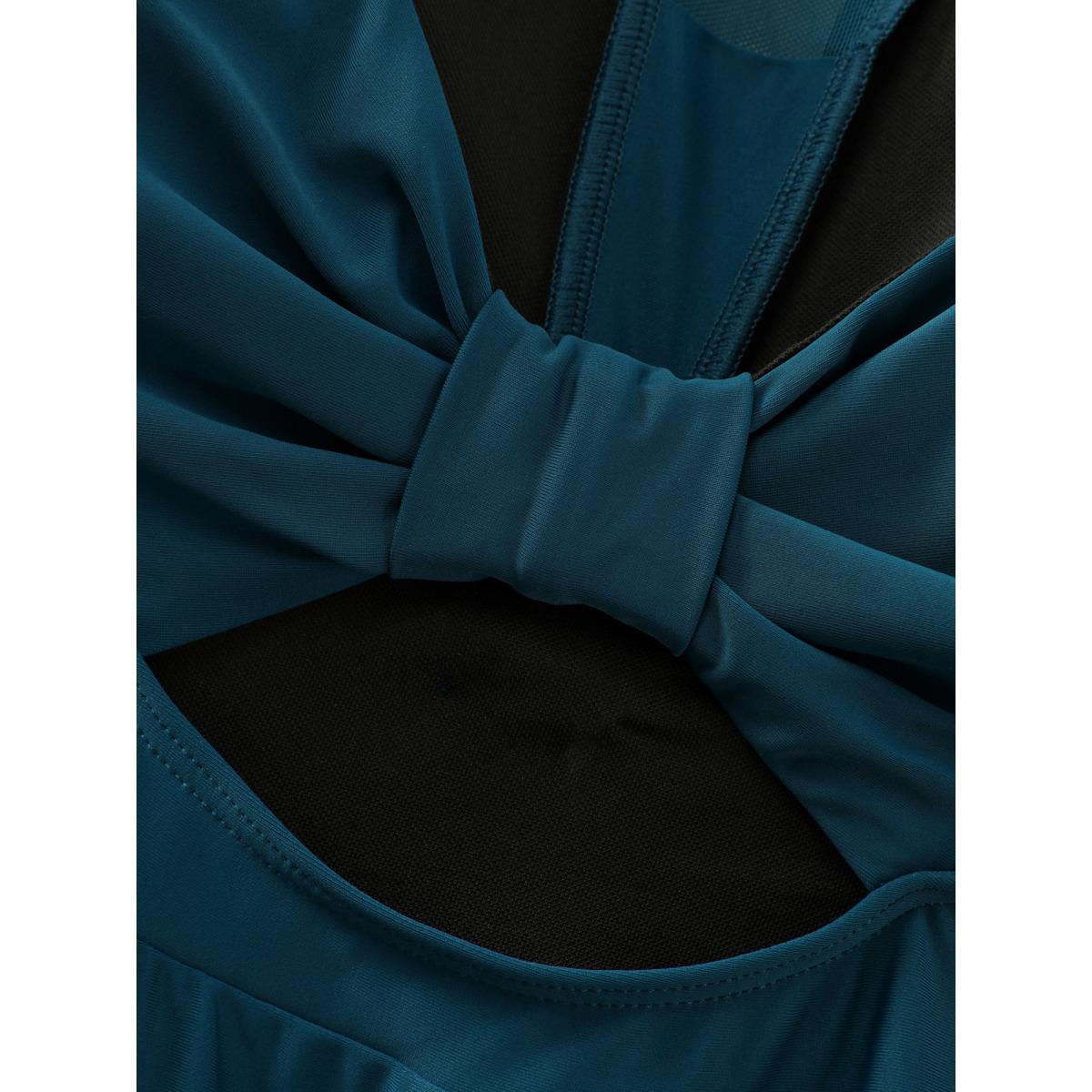 Plus Size Bow Cut-Out Back Sheer Swim Dress Women's Swimwear Aegean Resort Bodycon U-neck High stretch Curve Swim Dresses BloomChic 14-16/1X Product Image