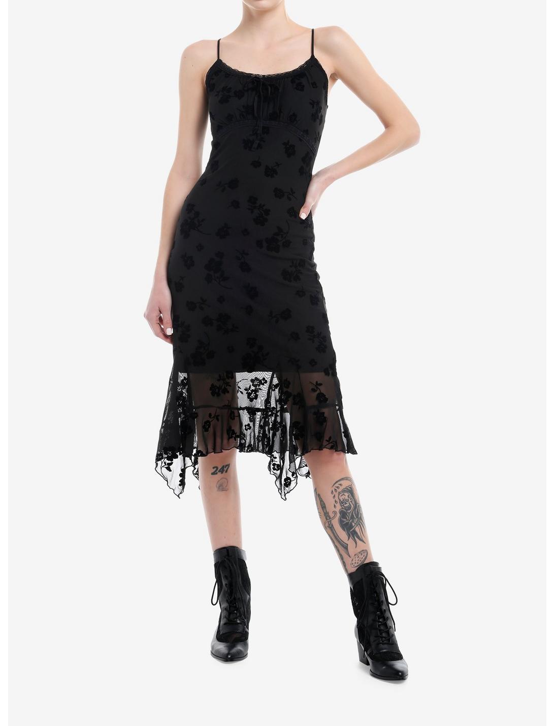 Black Floral Velvet & Mesh Cami Dress Product Image