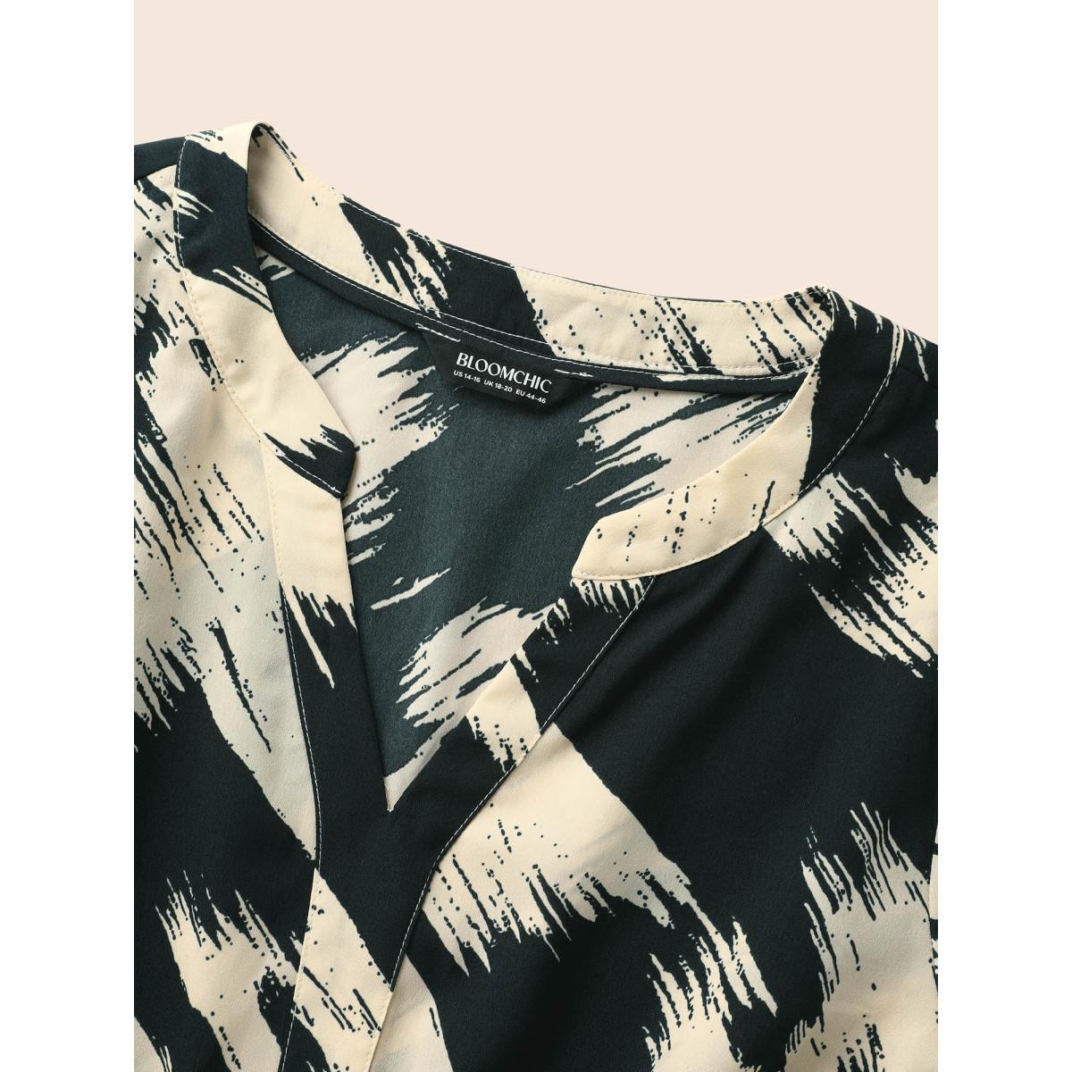 Plus Size Brush Print Notched Collar Midi Dress DarkSlateGray Women At the Office Contrast Notched collar Long Sleeve Curvy BloomChic 12/L Product Image