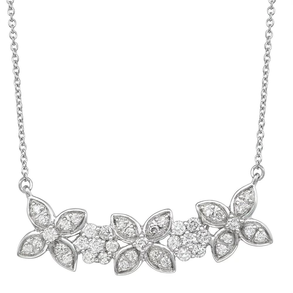 Jewelexcess Sterling Silver 1 Carat Flower Diamond Pendant Necklace, Women's, Size: 18" Product Image