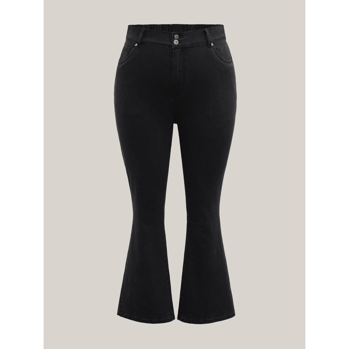 Plus Size Buttons Mid-Rise Curvy Skinny-Fit Jeans Women Denimblack Timeless Button Medium stretch Slanted pocket Jeans BloomChic 14/1X Product Image