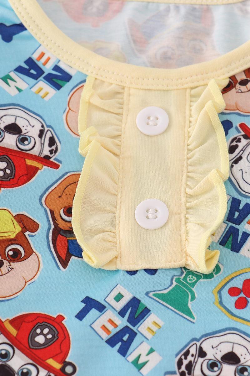 Blue character print ruffle pajamas set Product Image