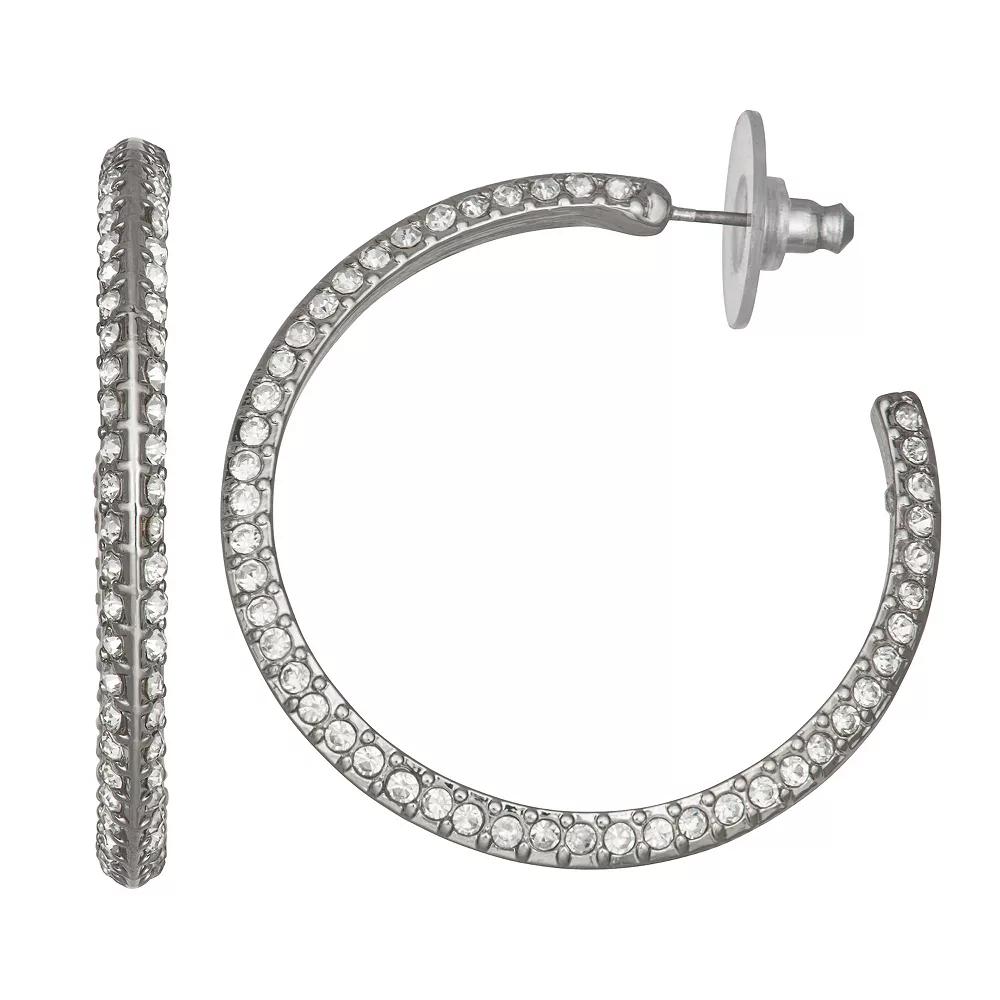 Simply Vera Vera Wang Silver Tone Pave Simulated Crystal Hoop Earrings, Women's, Clear Product Image