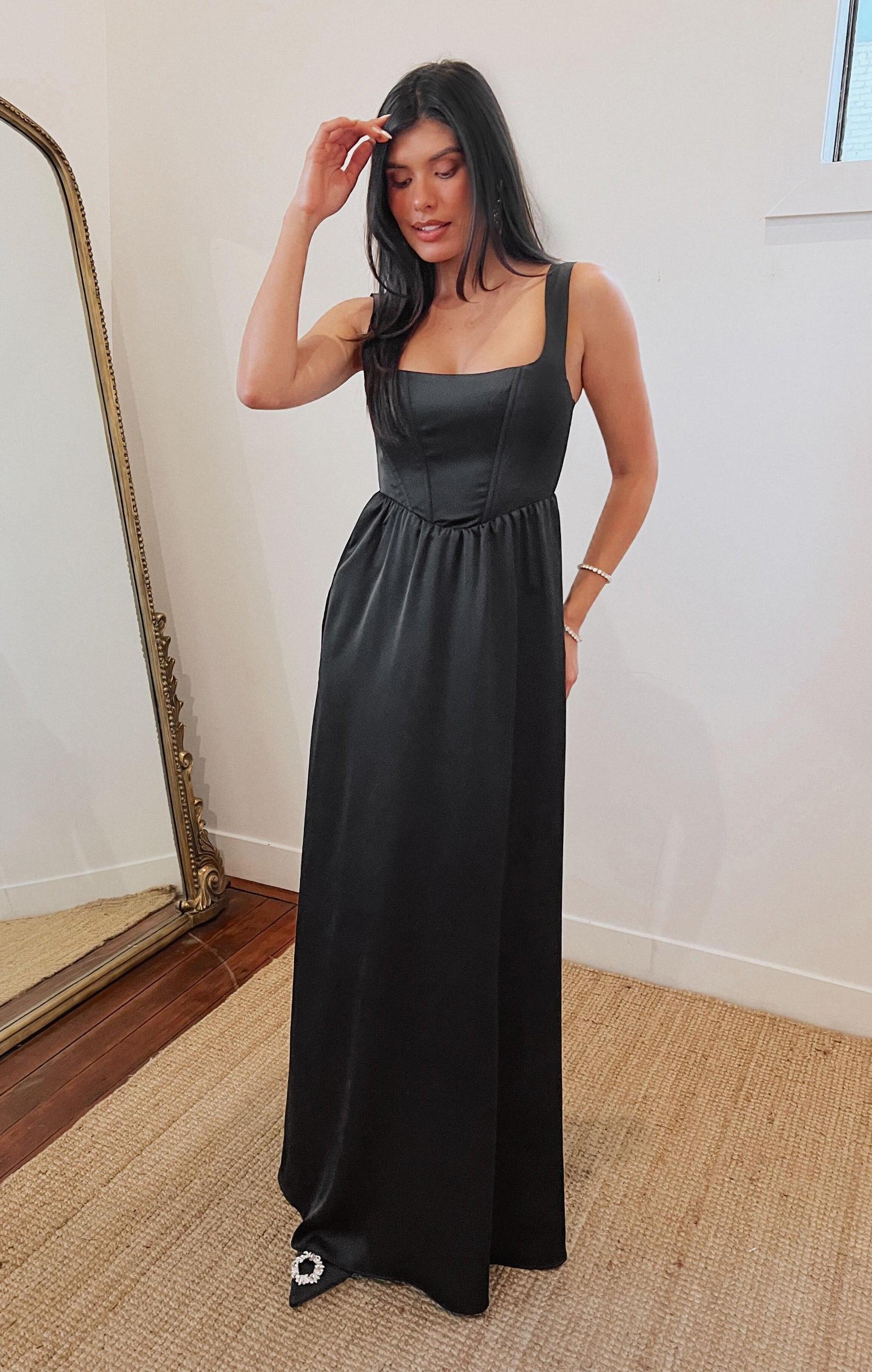 Nina Maxi Dress ~ Black Luxe Satin Product Image