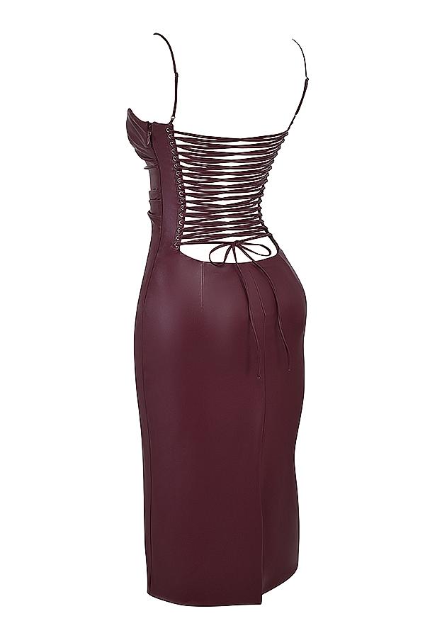 Jalena  mulberry vegan leather lace back dress Product Image