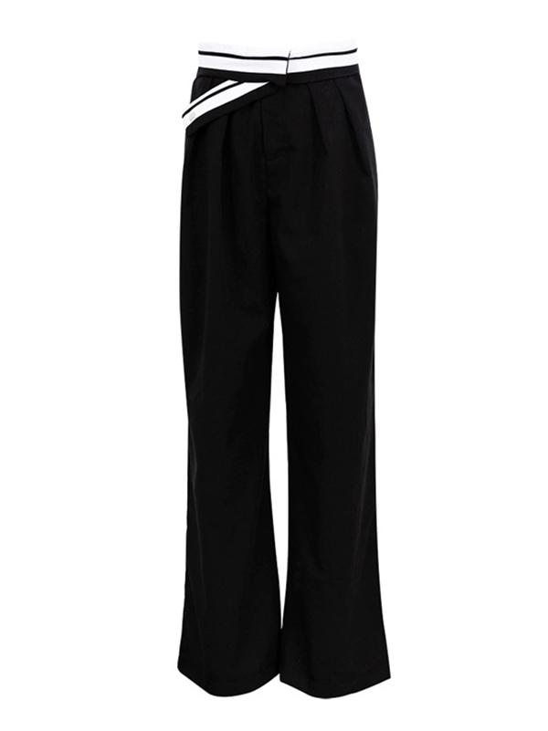 Urban High Waisted Wide Leg Striped Pleated Solid Color Pants Product Image