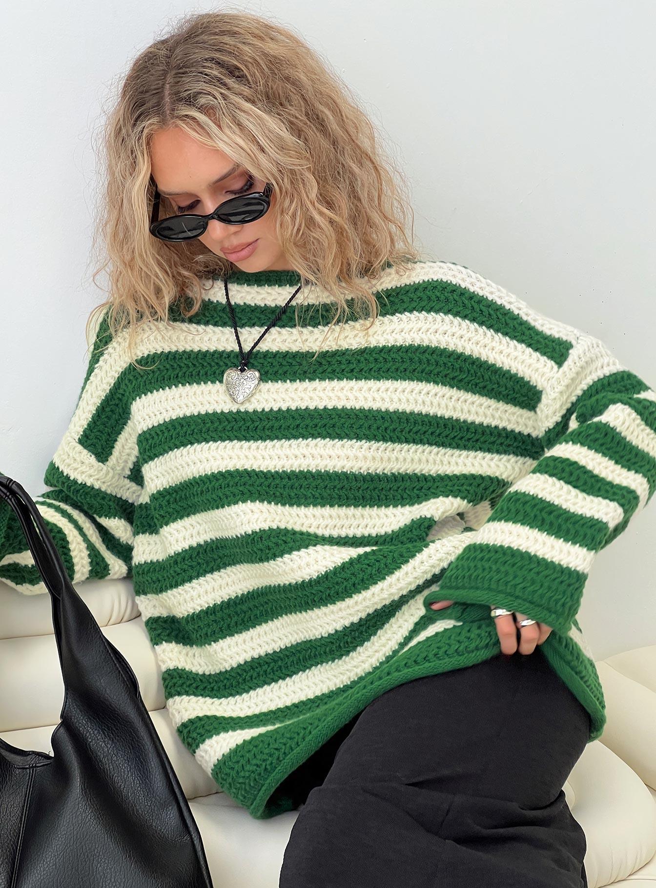 Brando Knit Sweater Green / Cream Stripe Product Image