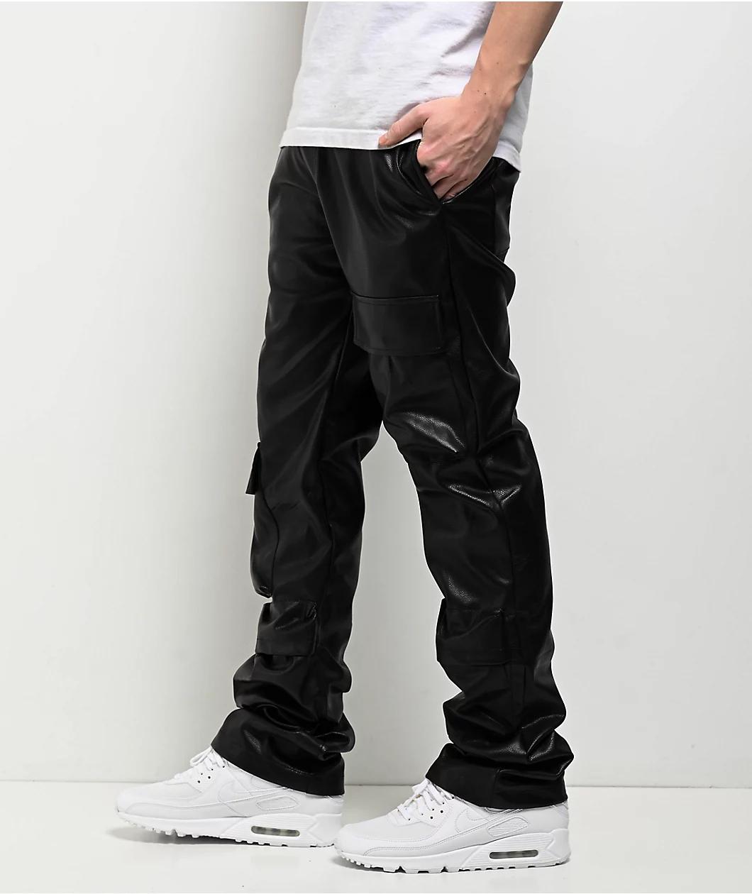 American Stitch Pleather Black Flare Cargo Pants Product Image