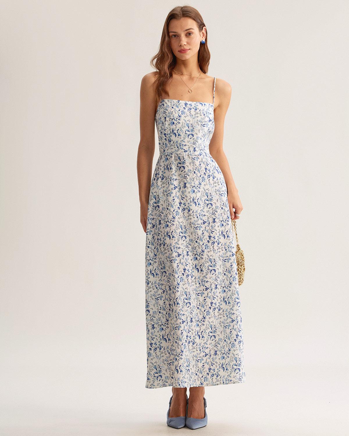 Blue Floral Slip Maxi Dress Product Image