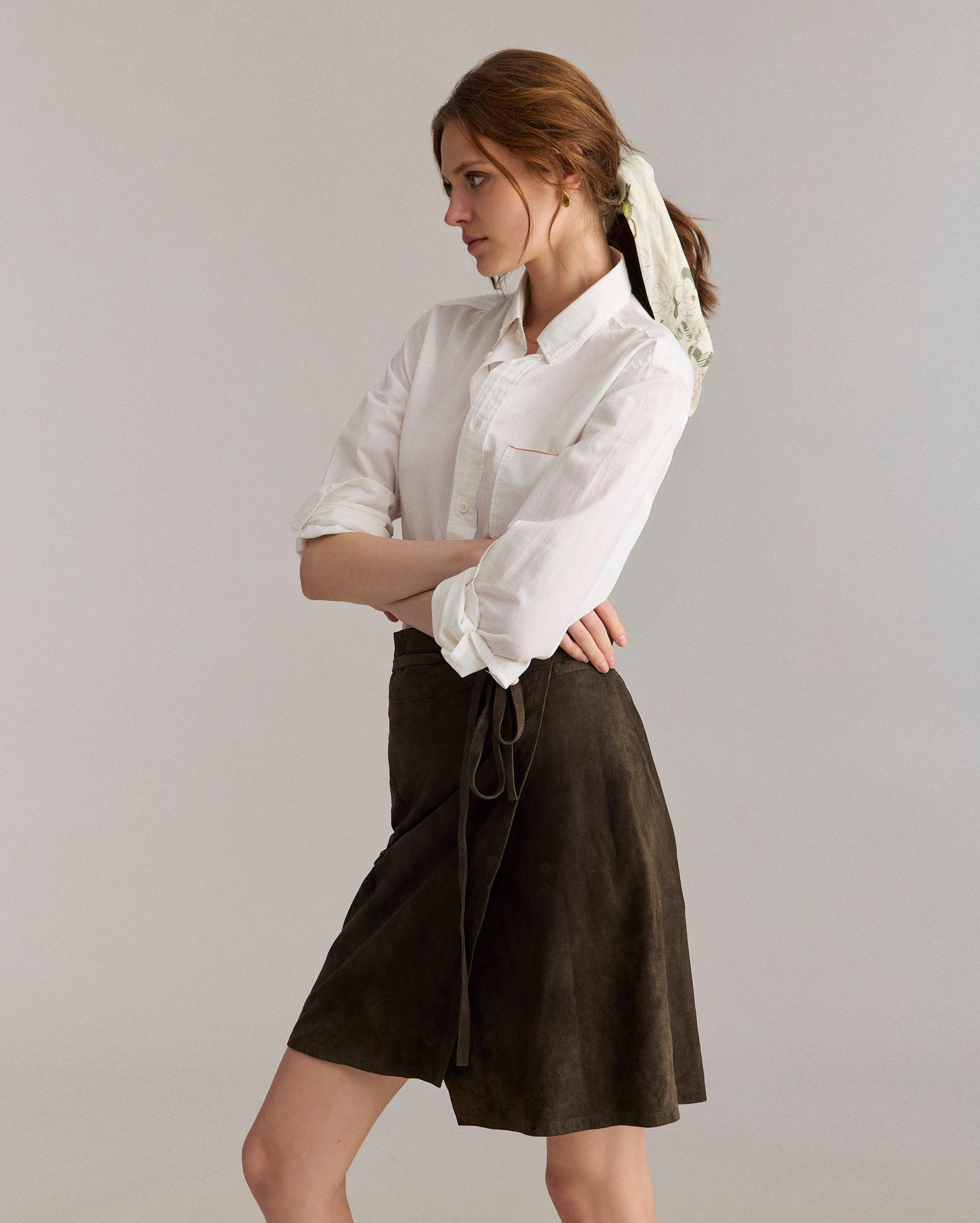 Perforated Suede Wrap Skirt -  Product Image