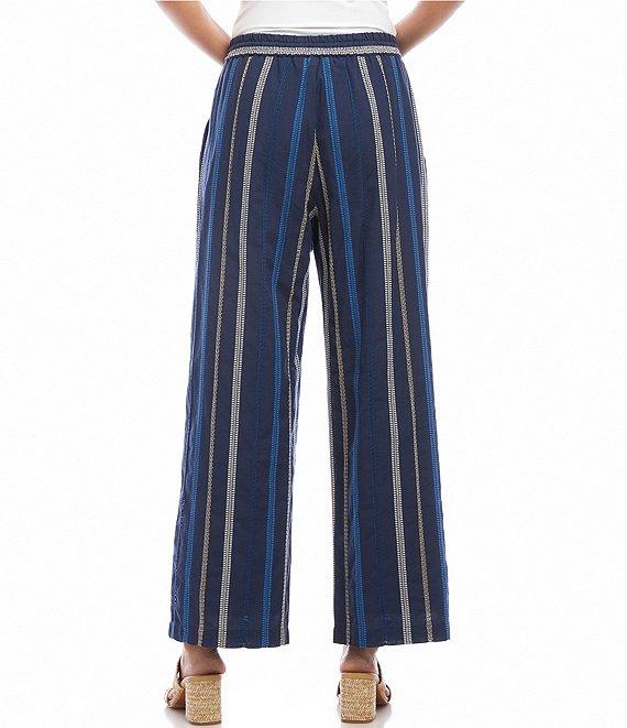 Karen Kane Petite Size Embroidered High Rise Pull-On Wide Leg Cropped Pants Product Image
