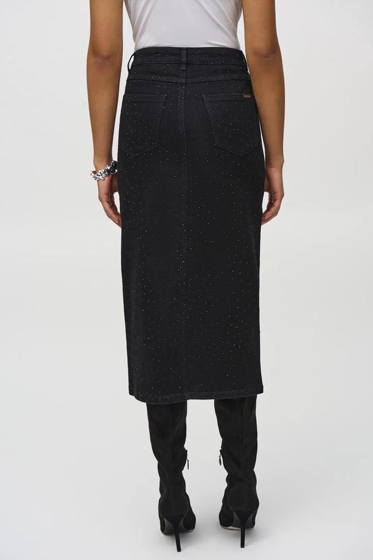 Classic Denim Pencil Skirt w/ Rhinestones- Black Product Image