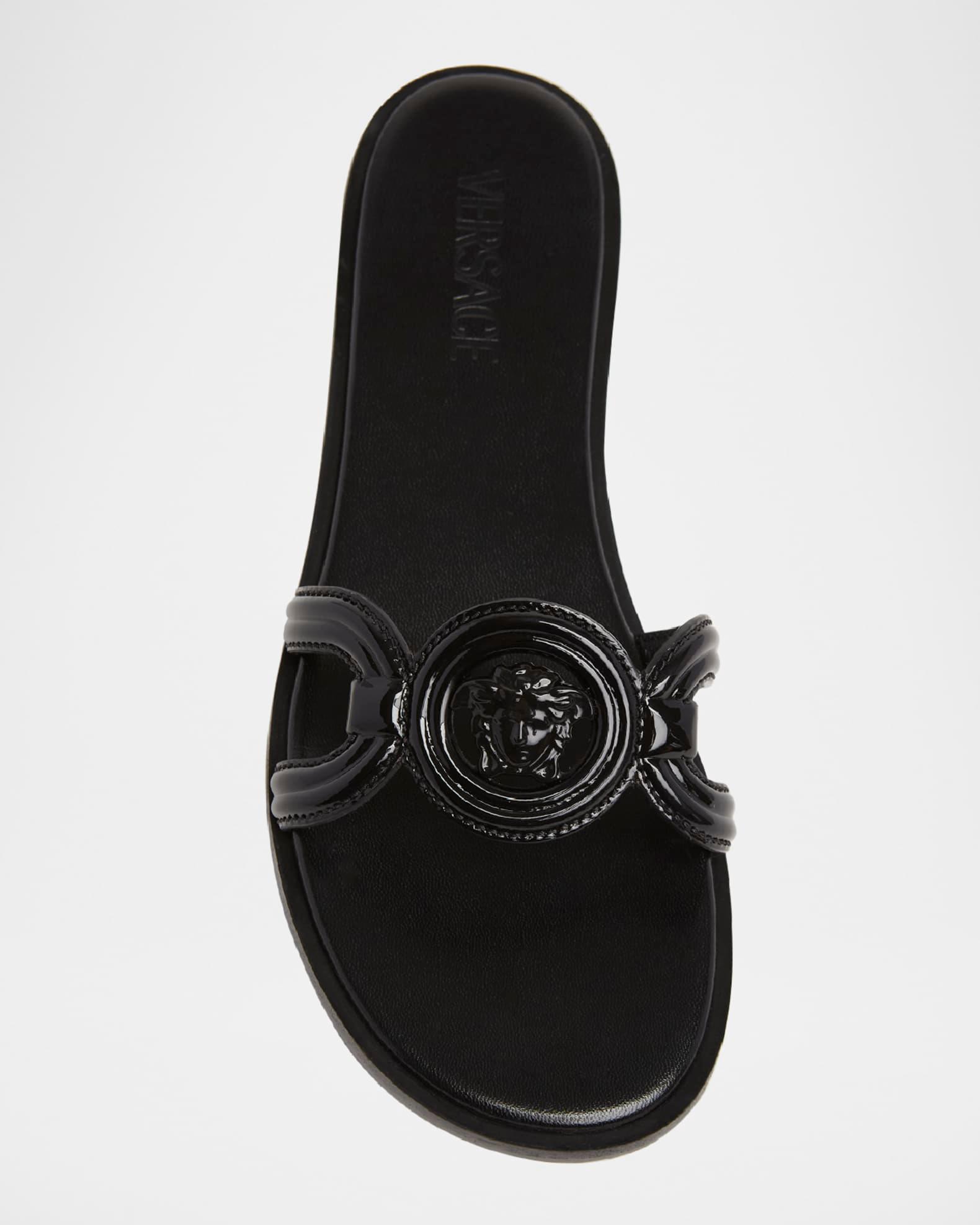 Medusa Leather Flat Slide Sandals Product Image