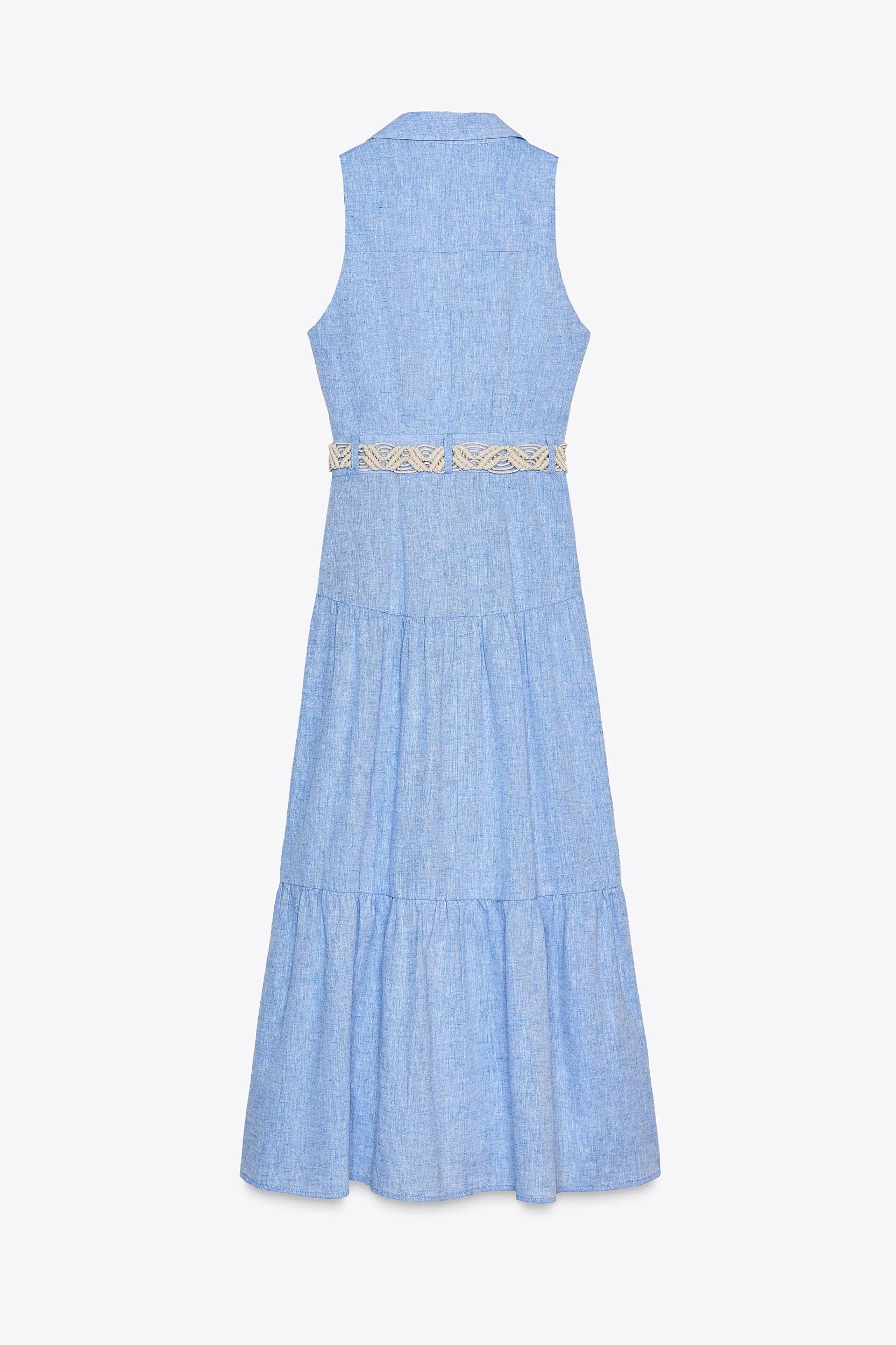 LINEN BELTED MIDI DRESS Product Image