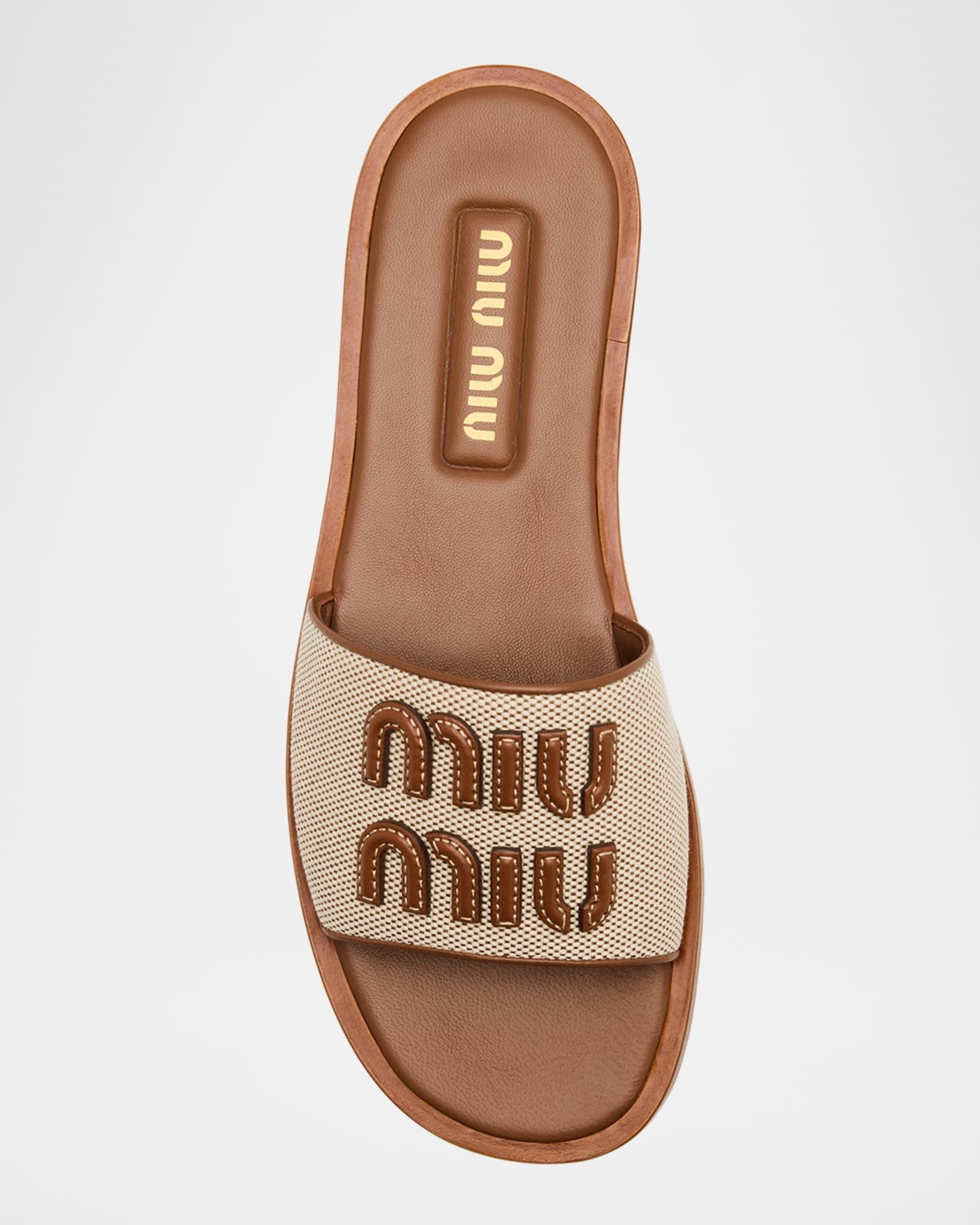 Canvas Logo Flat Slide Sandals Product Image