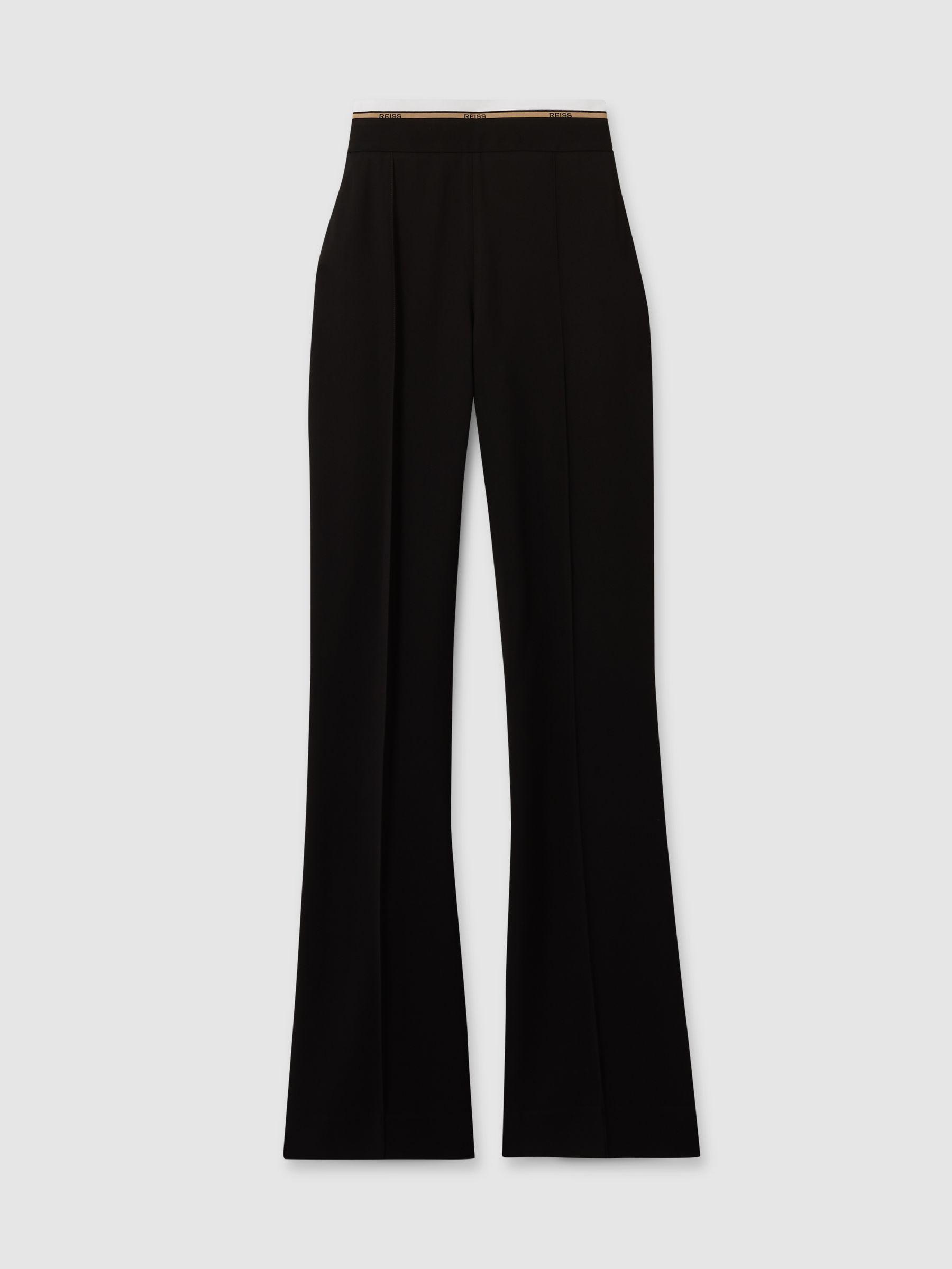 Waistband Detail Wide Leg Trousers in Black Product Image