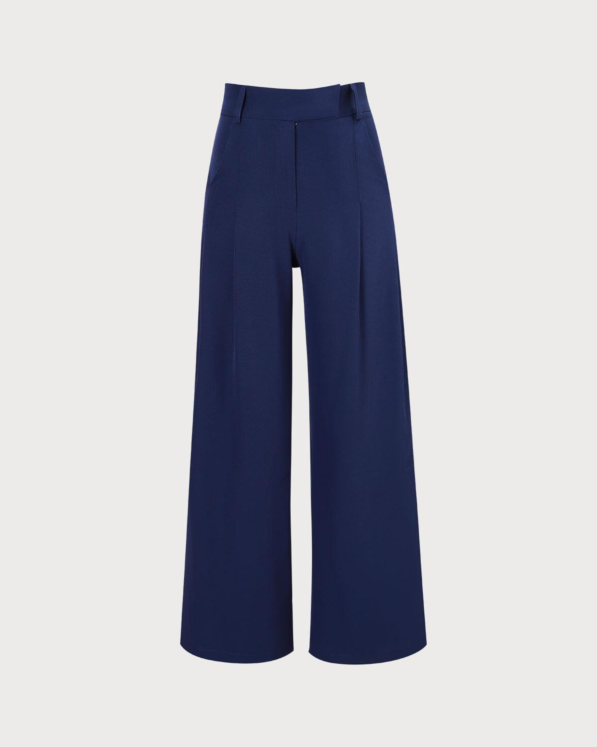 The Navy High Waisted Pockets Straight Pants Product Image