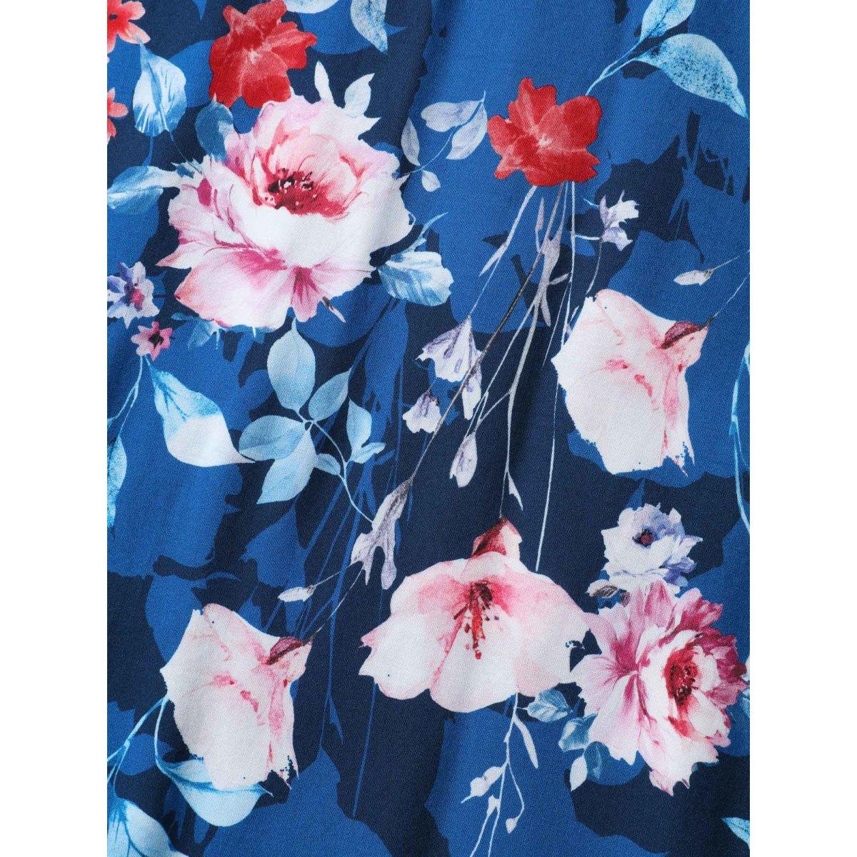 Plus Size Floral Stretchy-Waist Belted Midi Dress Indigo Women Round Neck Sleeveless Curvy BloomChic 28/5X Product Image