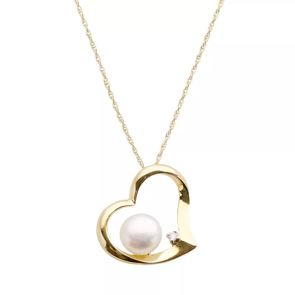 10k Gold Freshwater Cultured Pearl and Diamond Accent Heart Pendant, Womens White Product Image