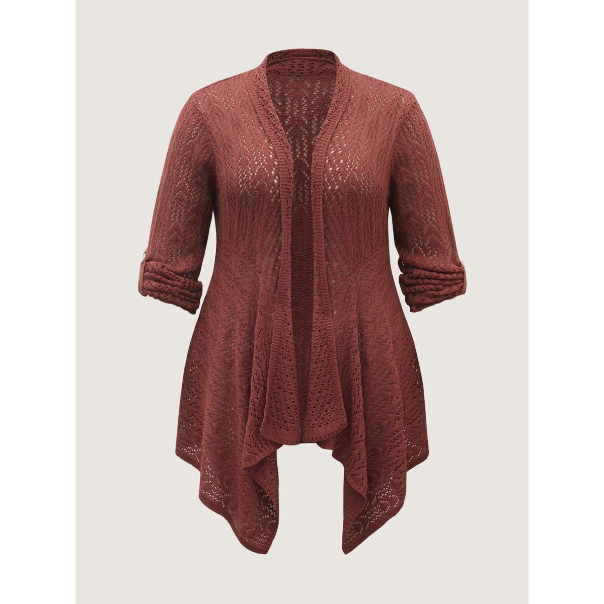 Plus Size Textured Cut-Out Asymmetrical Lightweight Cardigan Rust Women Resort Loose Long Sleeve Vacation Cardigans BloomChic 10/M Product Image