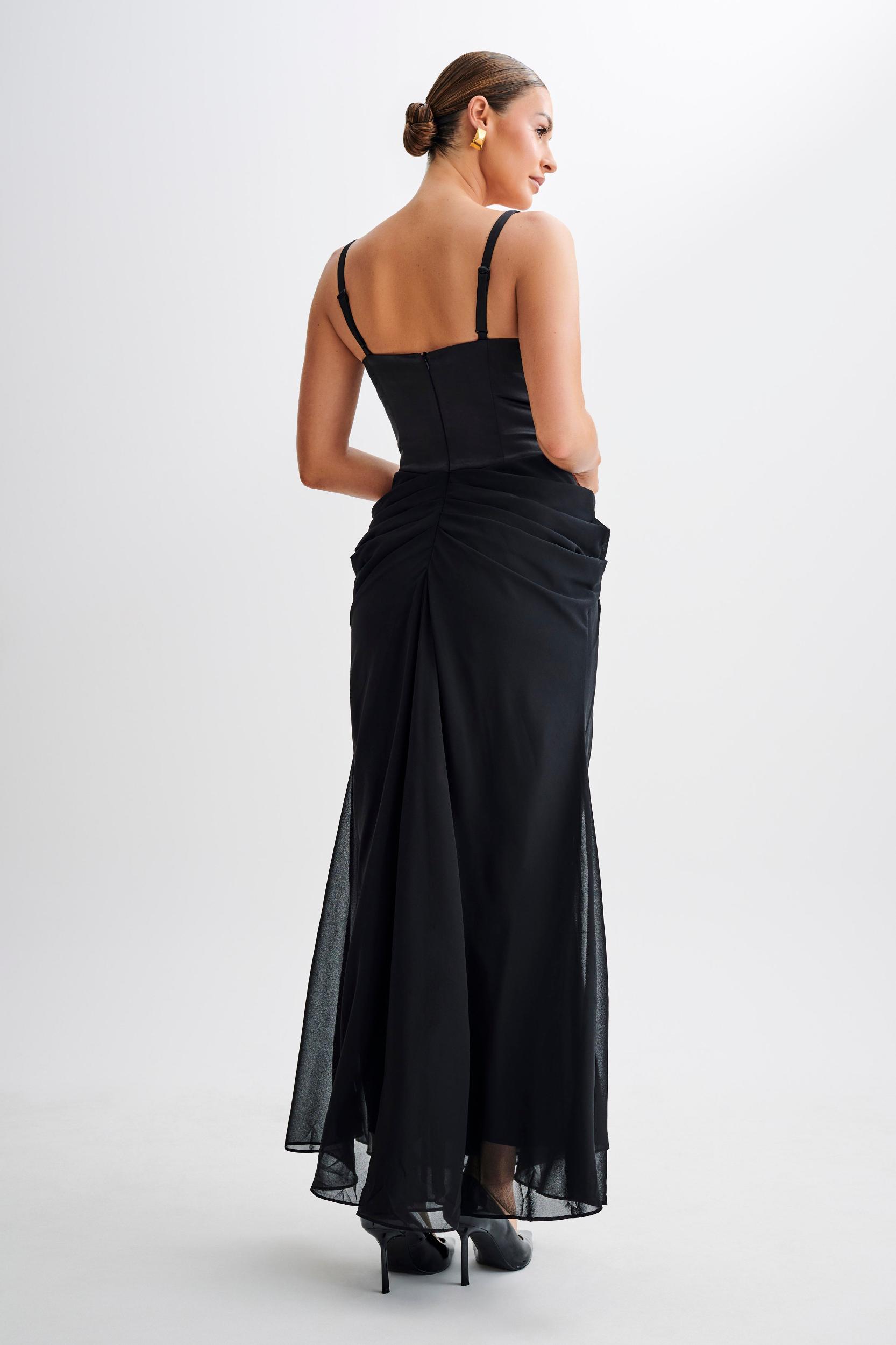 Leila Satin Corset Maxi Dress - Black Product Image