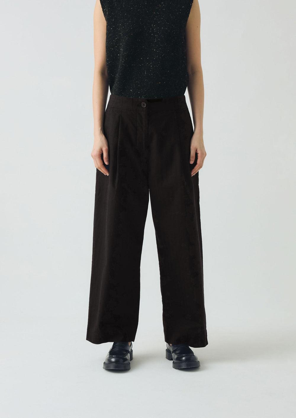 Cotton Wool Herringbone Pleat Front Pants | Black Product Image
