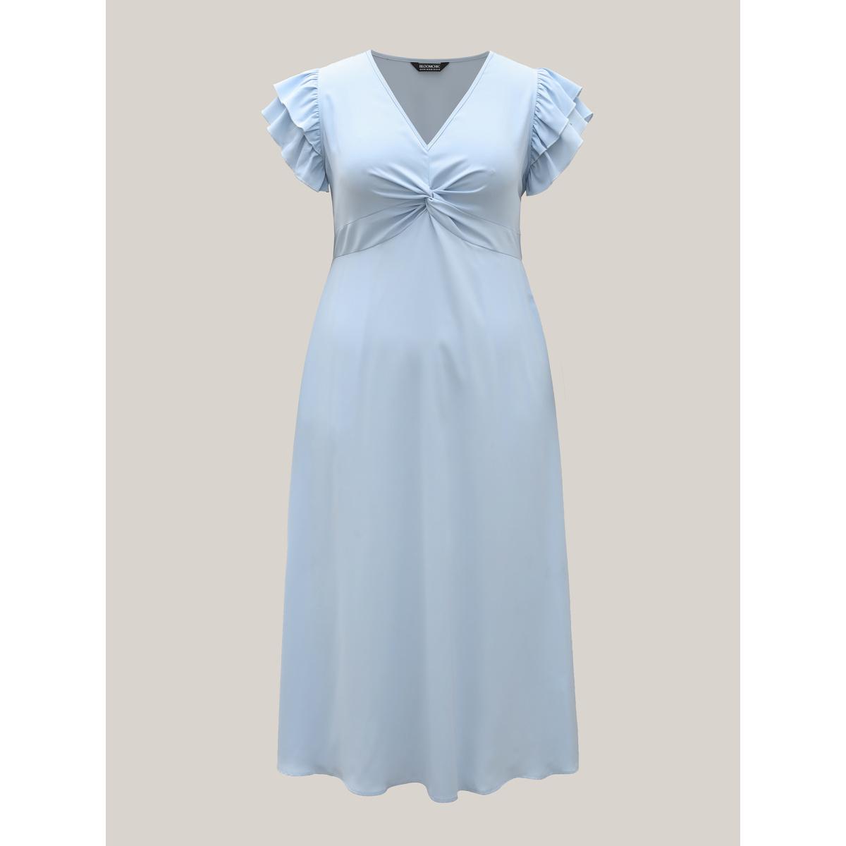 Plus Size Twist Front Woven A-Line Midi Dress LightBlue Women Timeless V-neck Sleeveless Curvy BloomChic 28/5X Product Image