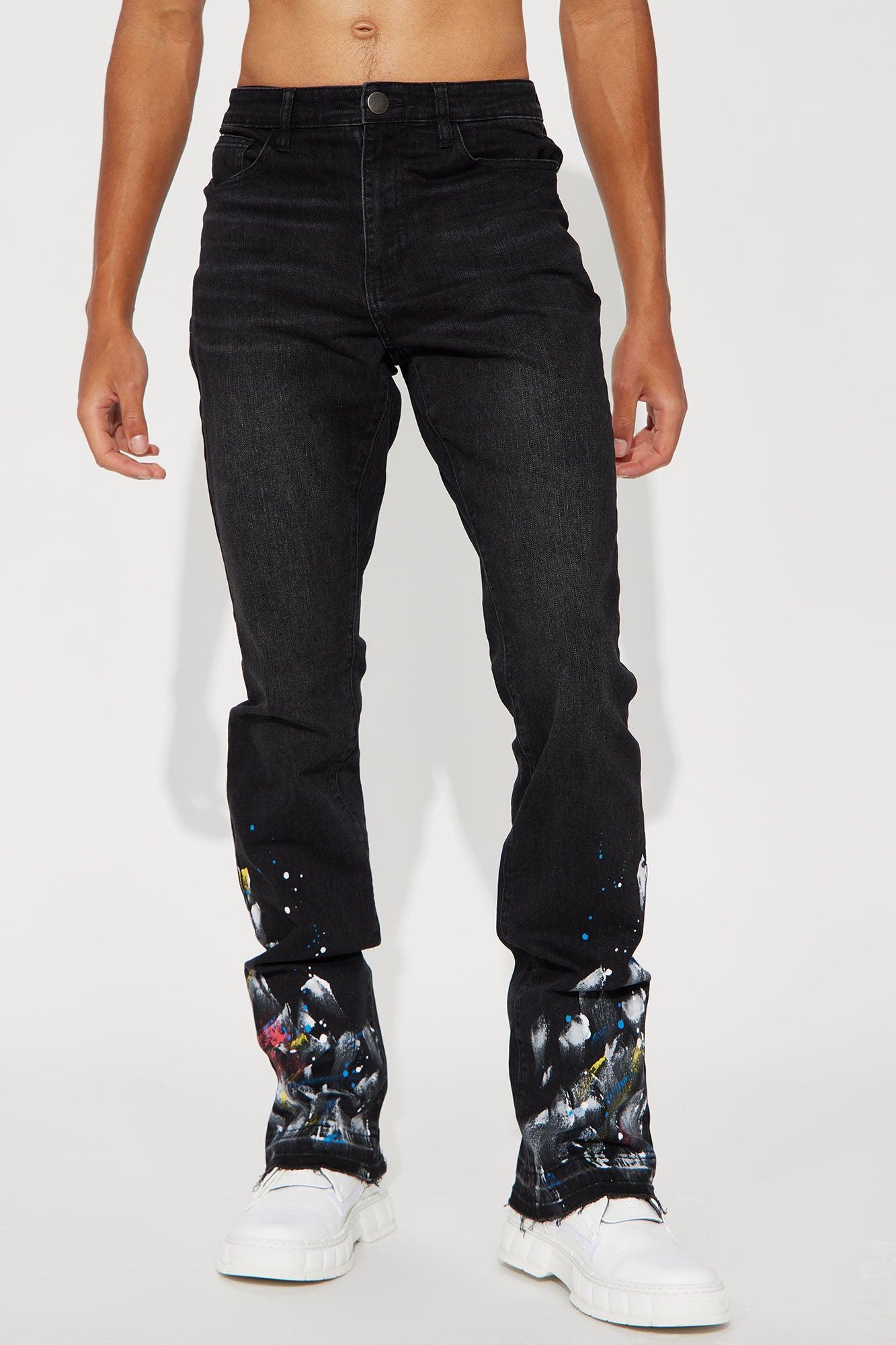 Paint The Town Stacked Skinny Flare Jeans - Black Product Image