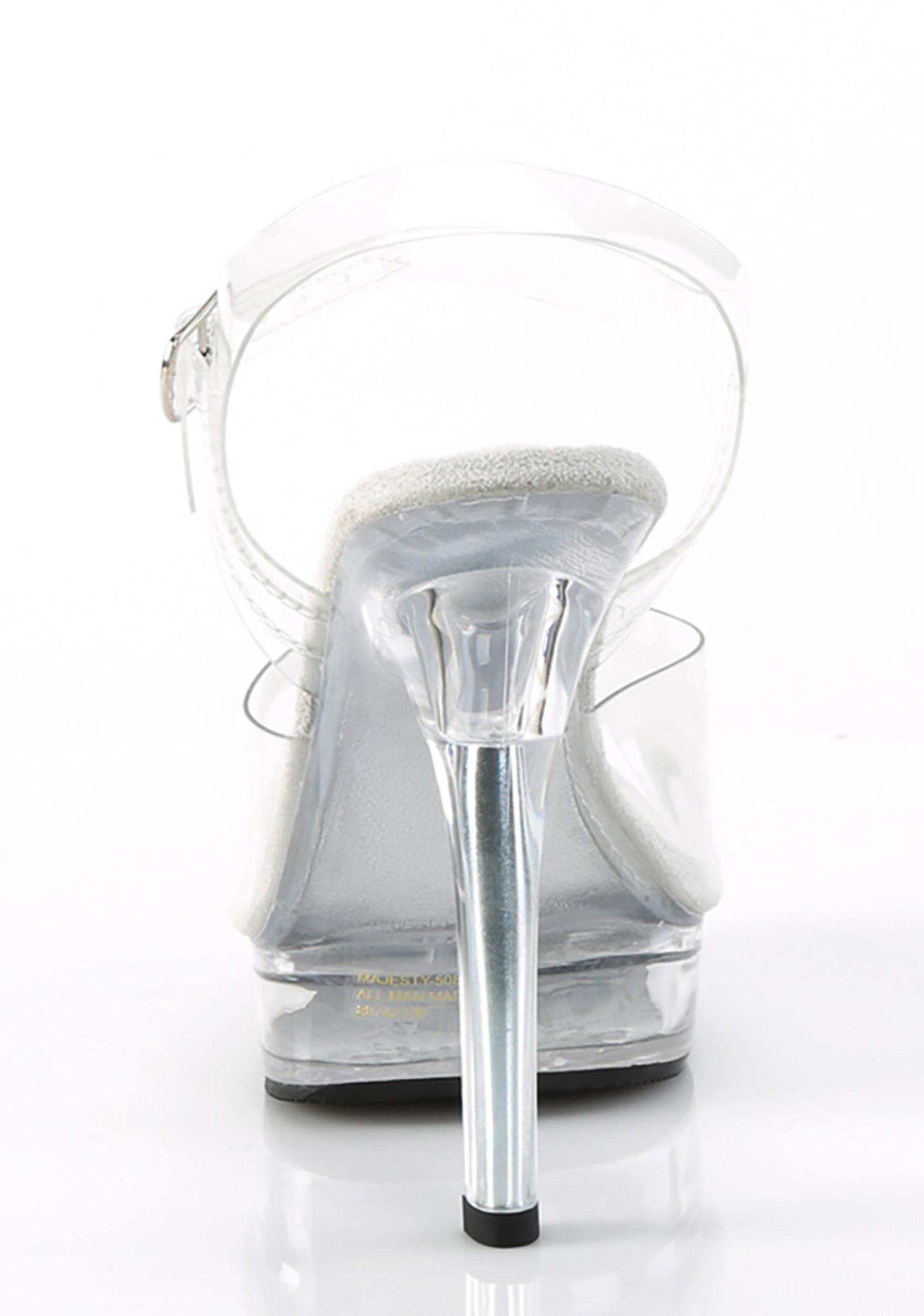 Fabulicious Majesty-508 Clear Peep Toe Heels - Silver Product Image