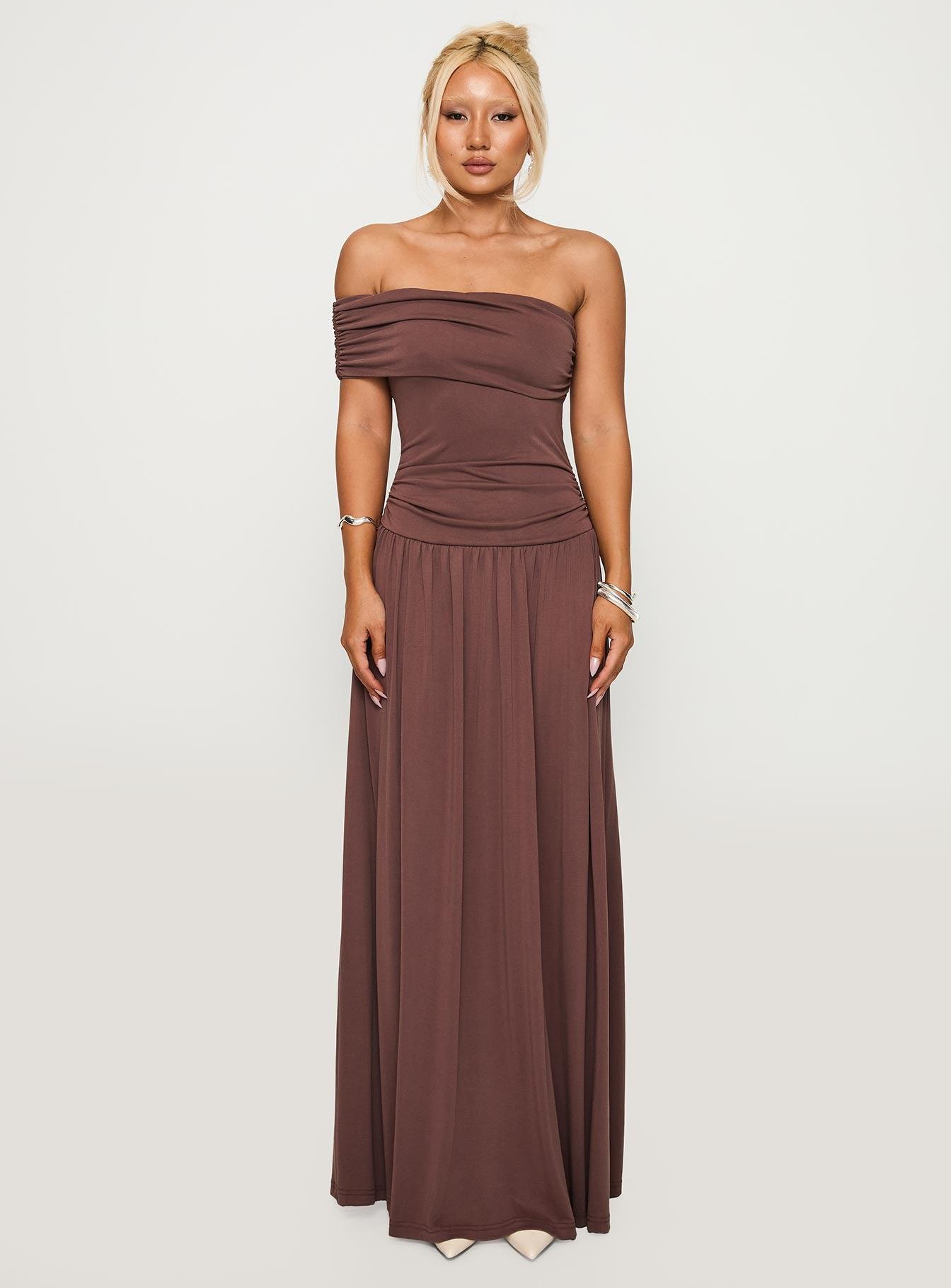 Decadence Strapless Maxi Dress Brown Product Image